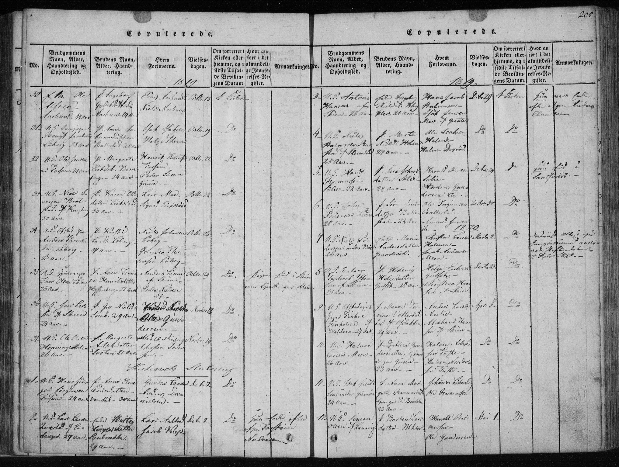 Gjerpen kirkebøker, SAKO/A-265/F/Fa/L0004: Parish register (official) no. I 4, 1814-1823, p. 205