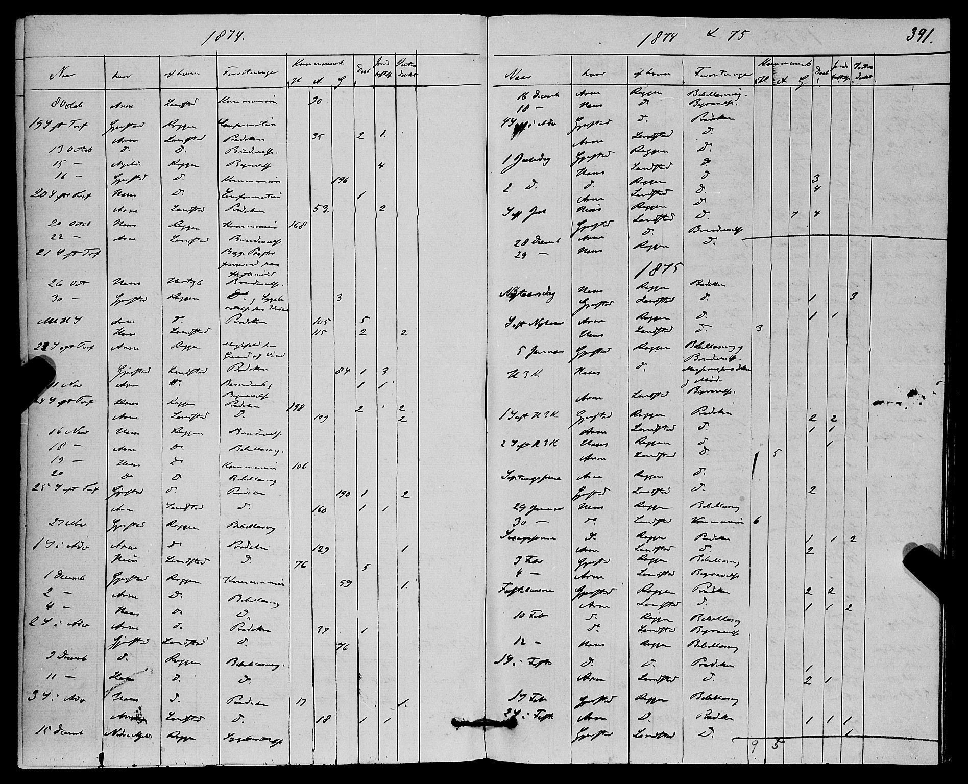 Haus sokneprestembete, SAB/A-75601/H/Haa: Parish register (official) no. A 18, 1871-1877, p. 391
