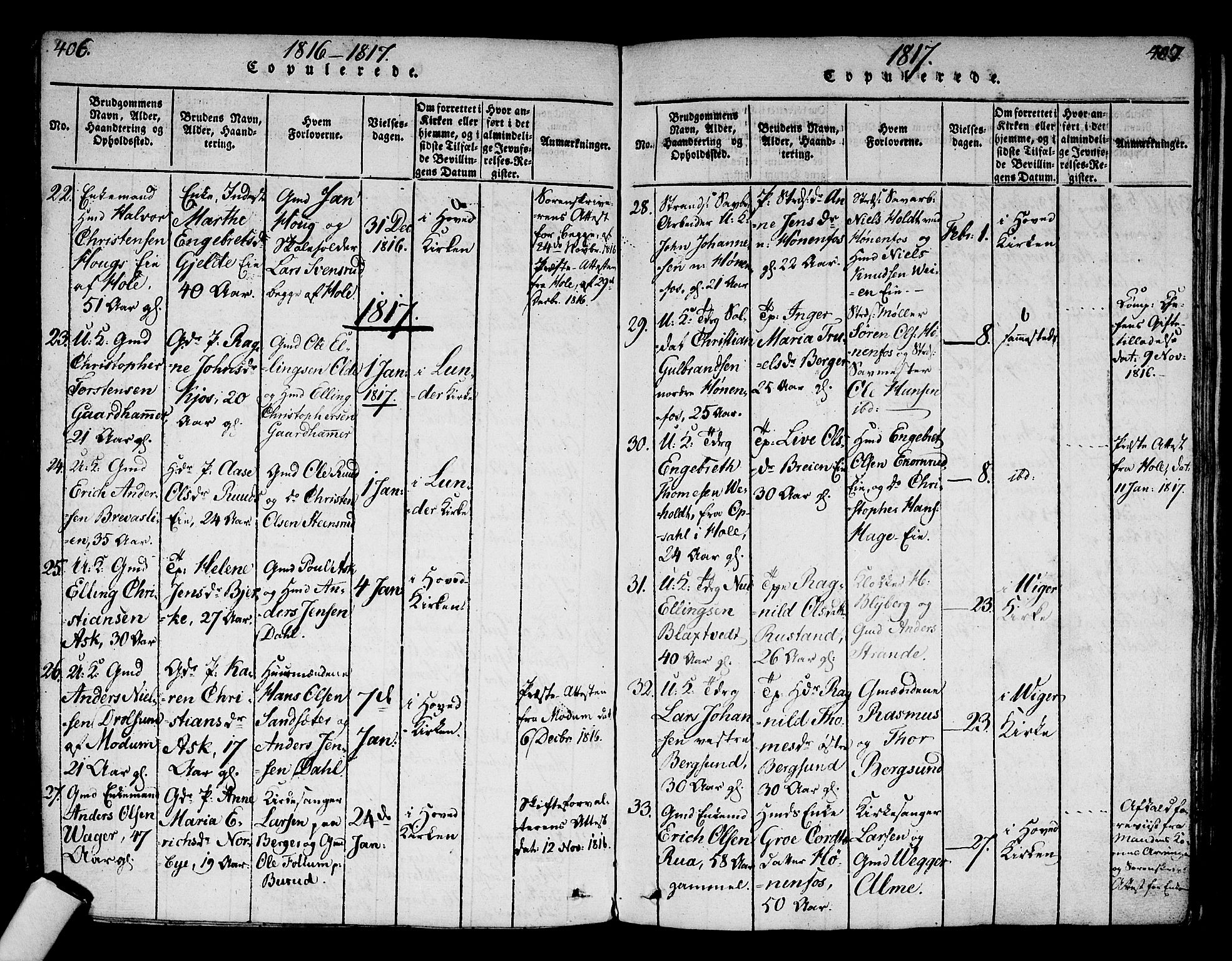 Norderhov kirkebøker, SAKO/A-237/F/Fa/L0008: Parish register (official) no. 8, 1814-1833, p. 406-407