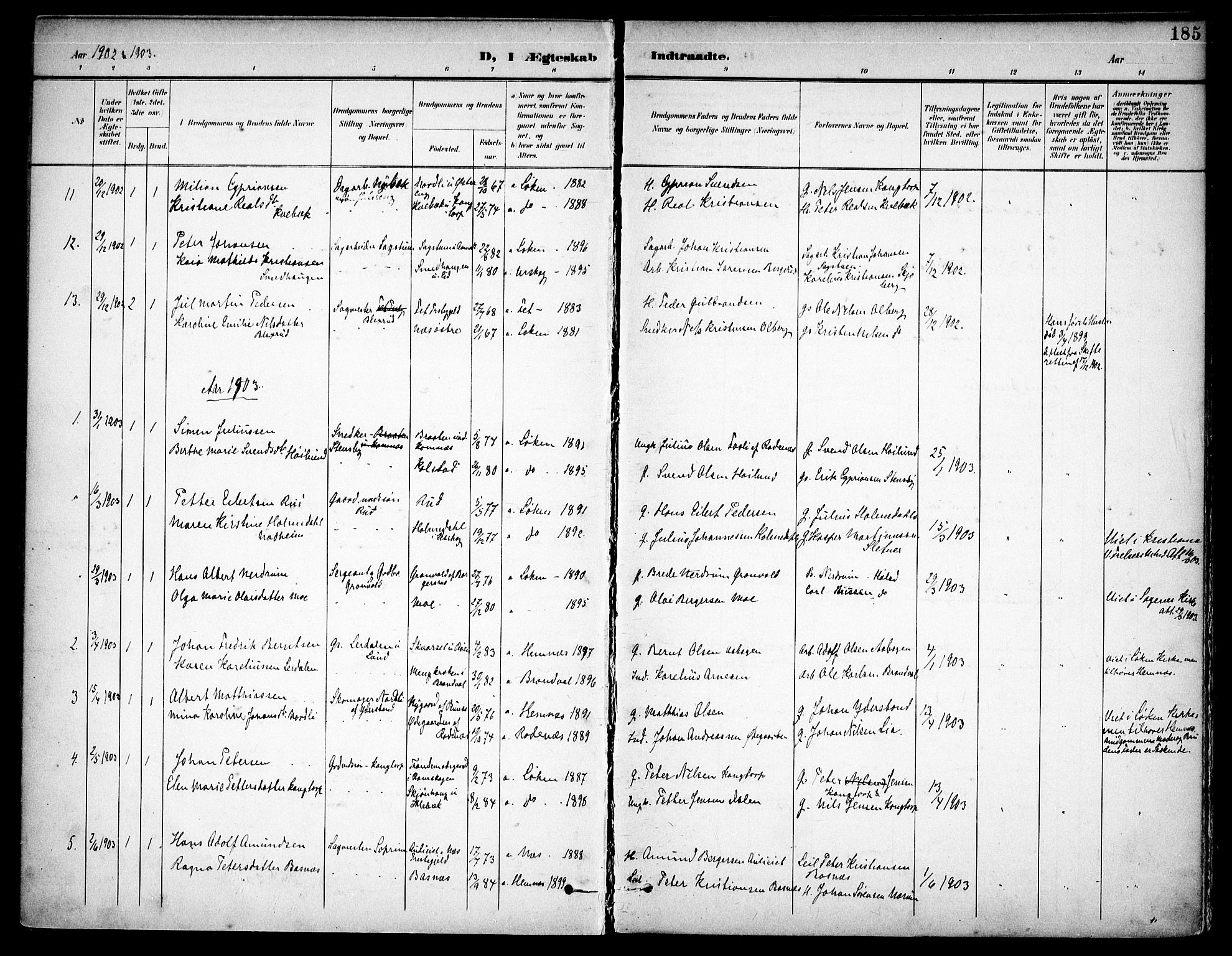 Høland prestekontor Kirkebøker, SAO/A-10346a/F/Fa/L0015: Parish register (official) no. I 15, 1897-1912, p. 185
