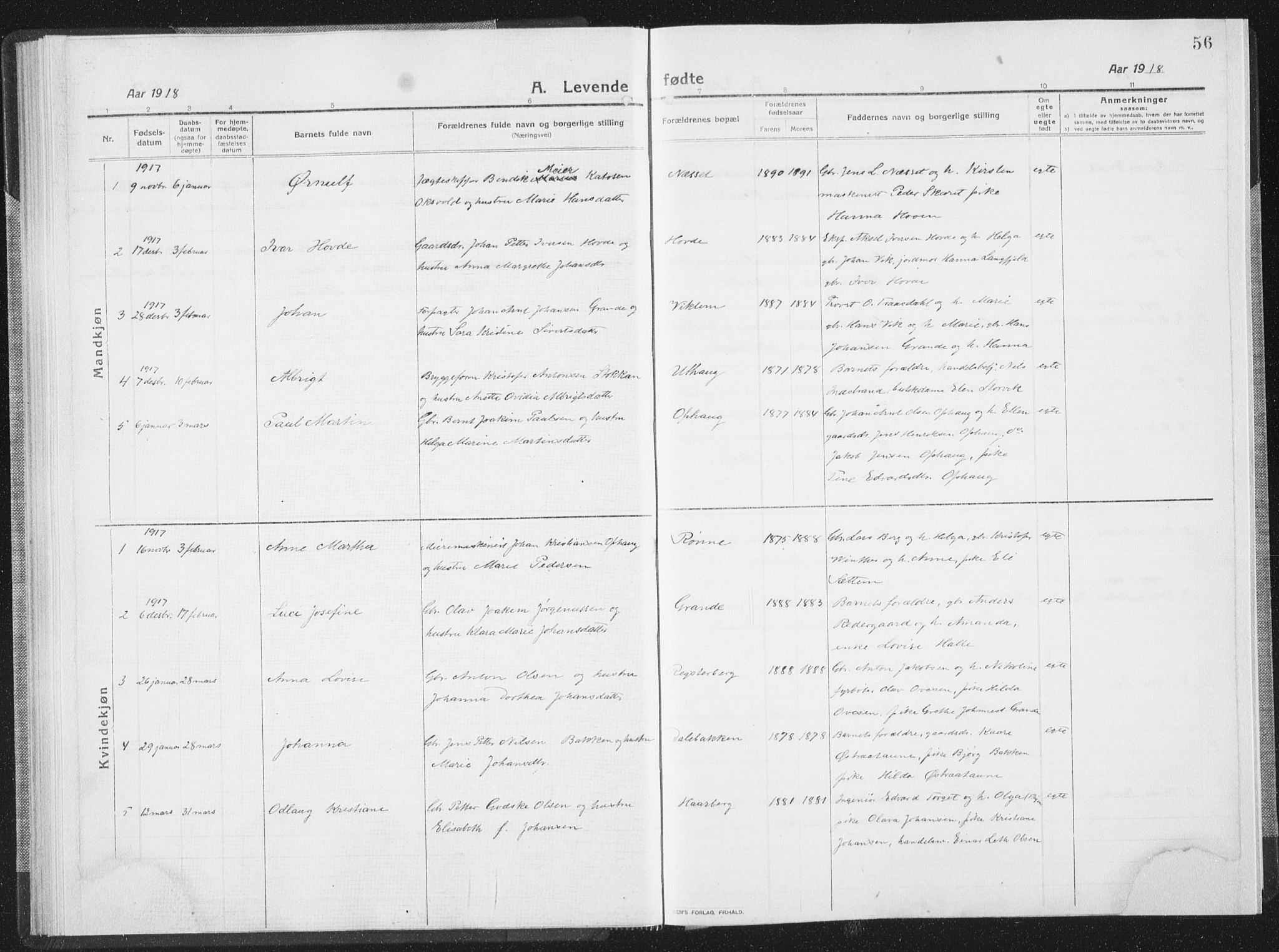 Ministerialprotokoller, klokkerbøker og fødselsregistre - Sør-Trøndelag, SAT/A-1456/659/L0747: Parish register (copy) no. 659C04, 1913-1938, p. 56
