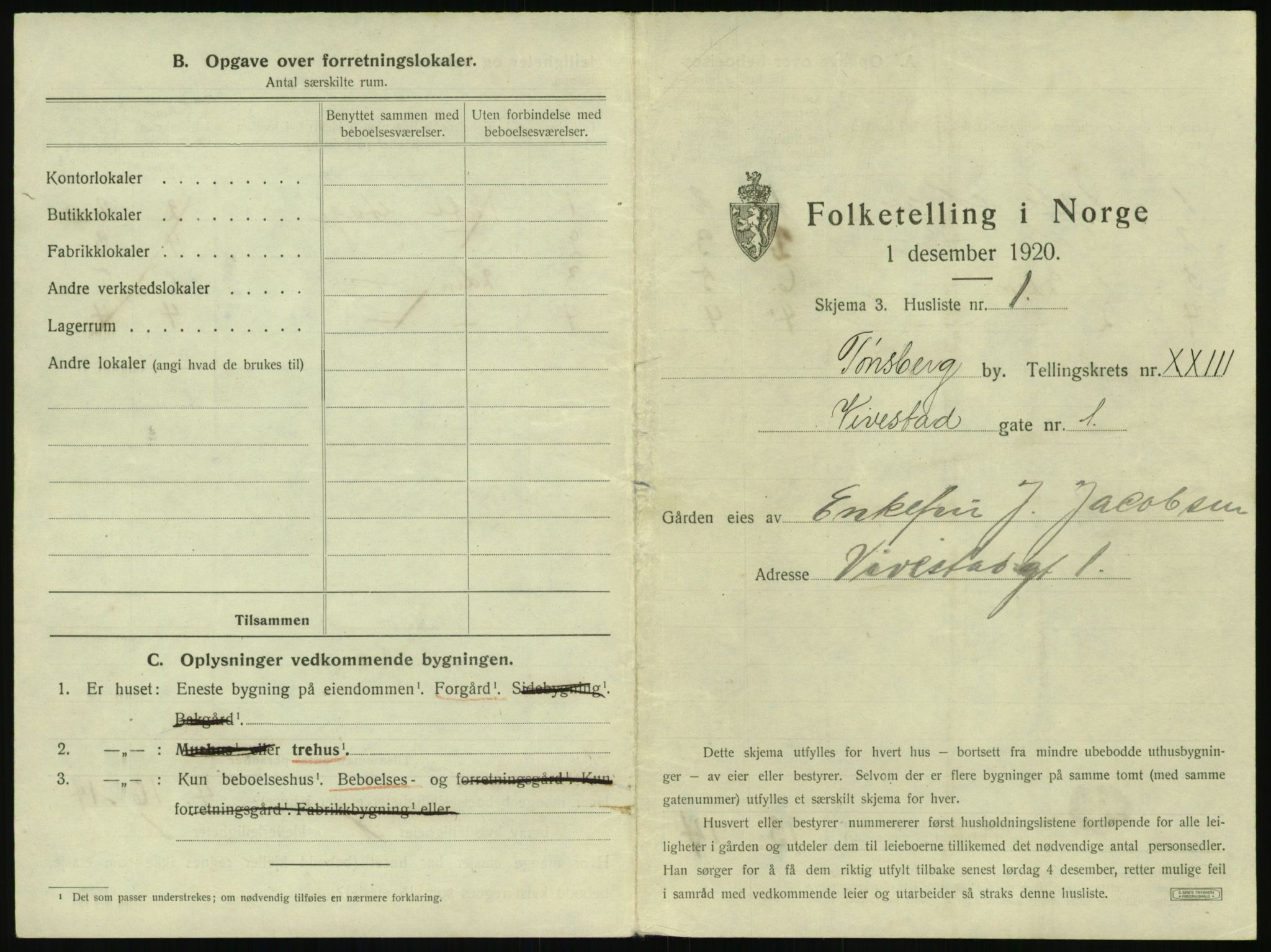 SAKO, 1920 census for Tønsberg, 1920, p. 2287