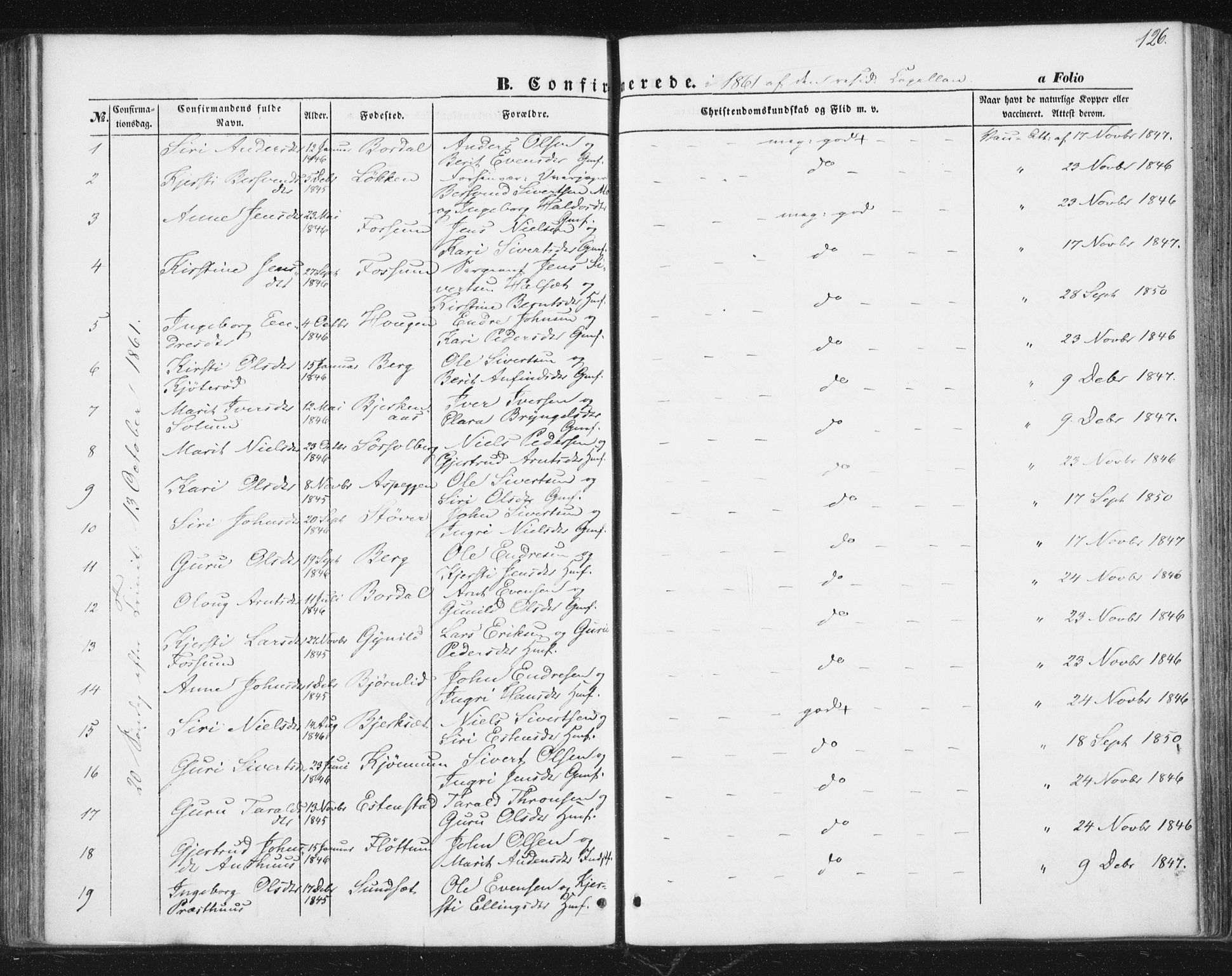 Ministerialprotokoller, klokkerbøker og fødselsregistre - Sør-Trøndelag, SAT/A-1456/689/L1038: Parish register (official) no. 689A03, 1848-1872, p. 126