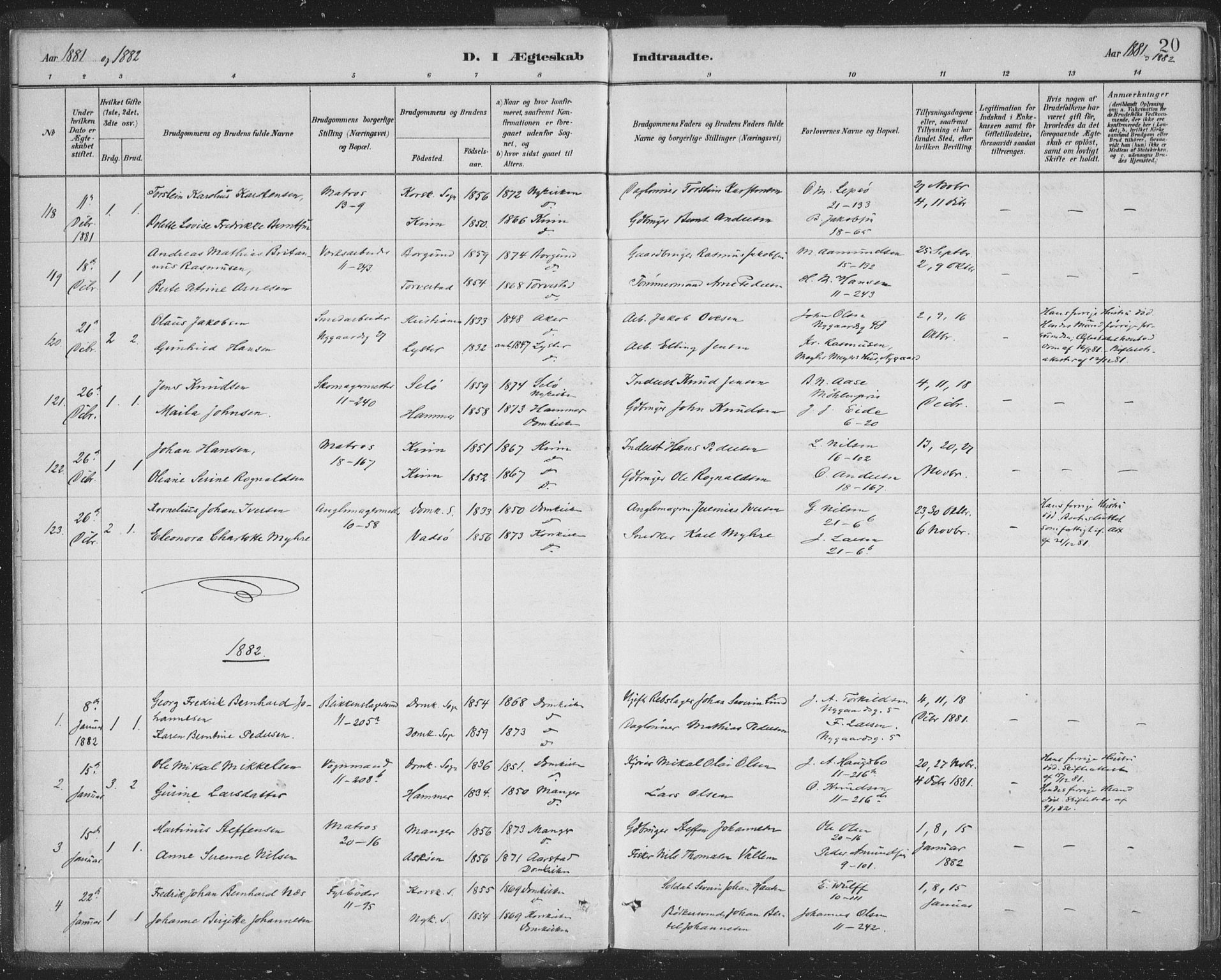 Domkirken sokneprestembete, SAB/A-74801/H/Hab/L0032: Parish register (copy) no. D 4, 1880-1907, p. 20