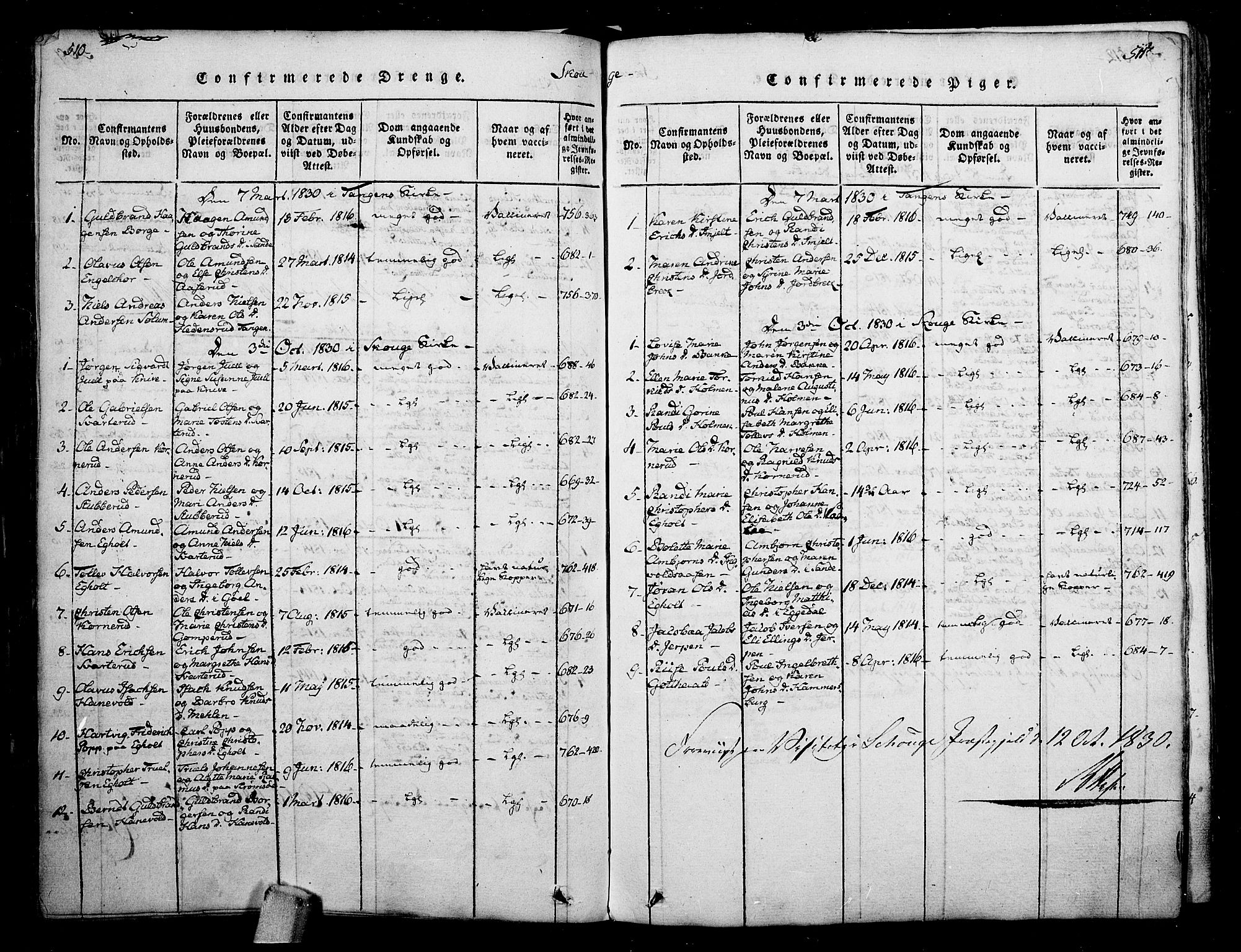 Skoger kirkebøker, AV/SAKO-A-59/F/Fa/L0002: Parish register (official) no. I 2 /1, 1814-1842, p. 510-511