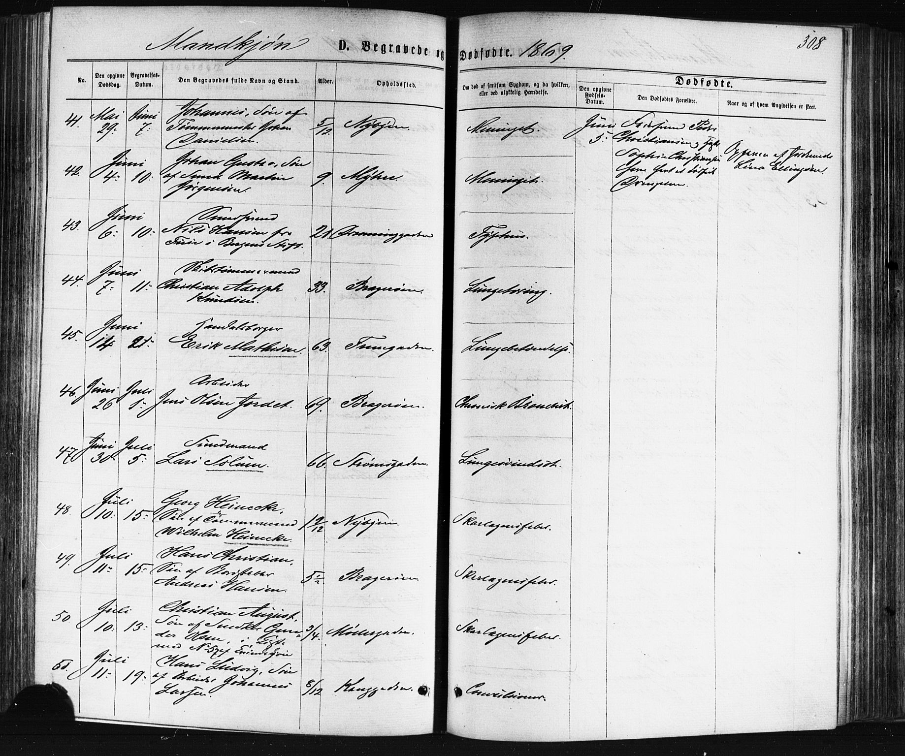 Bragernes kirkebøker, AV/SAKO-A-6/F/Fb/L0004: Parish register (official) no. II 4, 1869-1875, p. 308