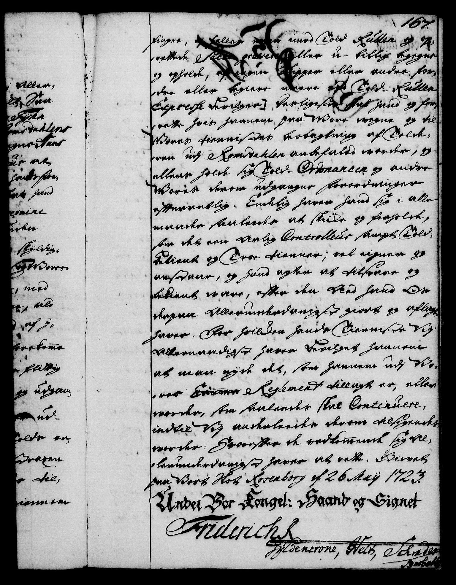Rentekammeret, Kammerkanselliet, RA/EA-3111/G/Gg/Gge/L0001: Norsk bestallingsprotokoll med register (merket RK 53.25), 1720-1730, p. 167