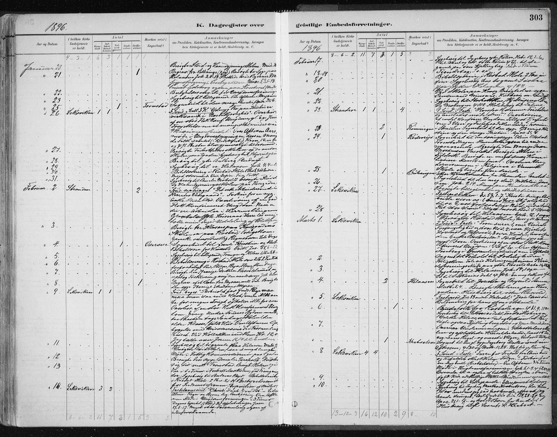 Ministerialprotokoller, klokkerbøker og fødselsregistre - Nord-Trøndelag, SAT/A-1458/701/L0010: Parish register (official) no. 701A10, 1883-1899, p. 303