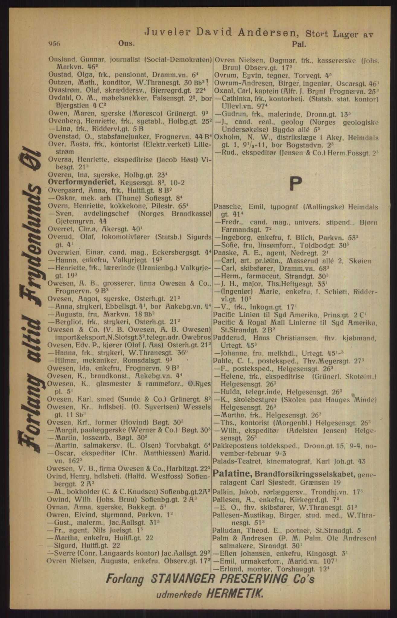 Kristiania/Oslo adressebok, PUBL/-, 1915, p. 956