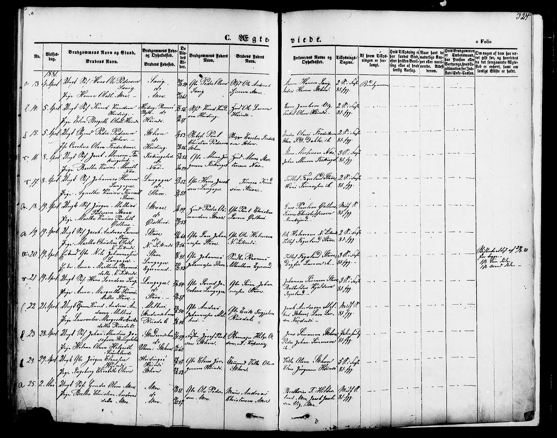 Skudenes sokneprestkontor, AV/SAST-A -101849/H/Ha/Haa/L0006: Parish register (official) no. A 4, 1864-1881, p. 324