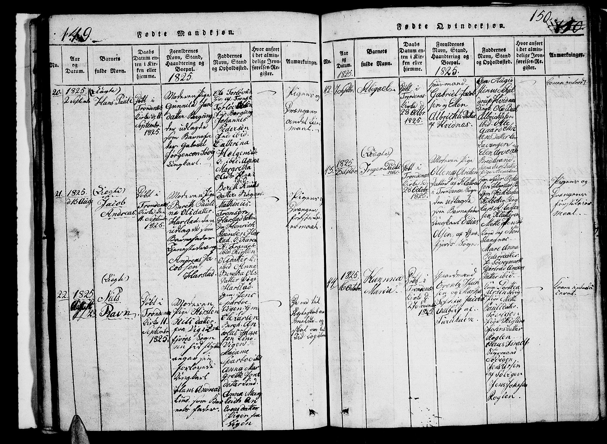 Trondenes sokneprestkontor, AV/SATØ-S-1319/H/Hb/L0003klokker: Parish register (copy) no. 3, 1820-1834, p. 149-150