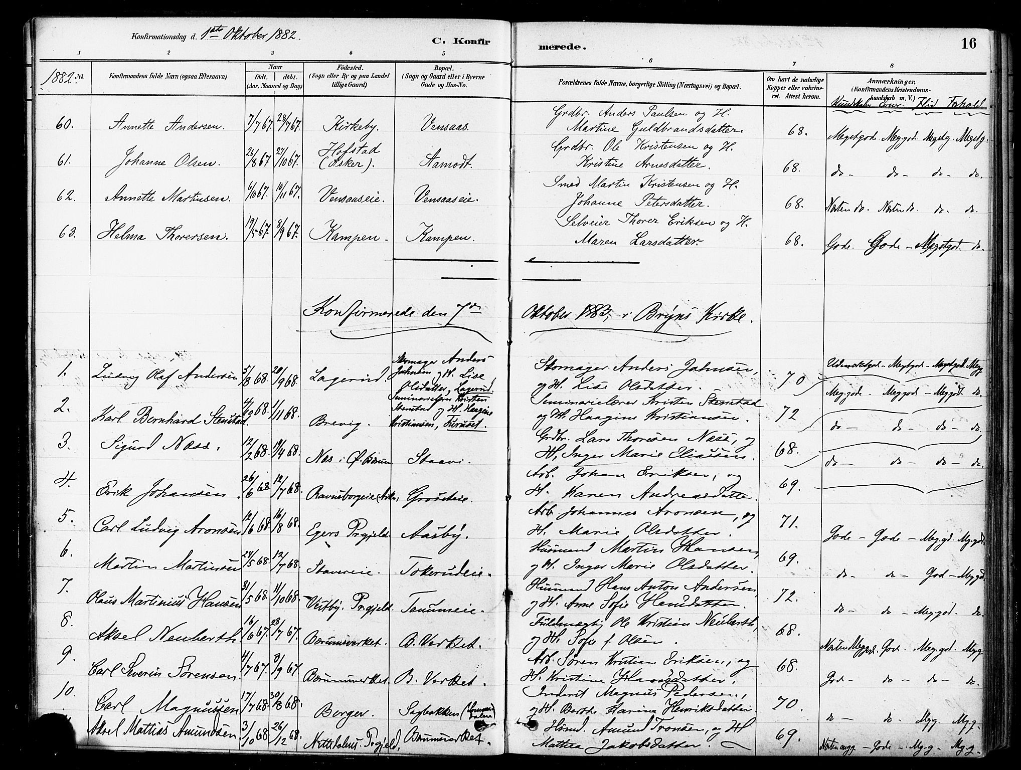 Asker prestekontor Kirkebøker, SAO/A-10256a/F/Fb/L0002: Parish register (official) no. II 2, 1879-1921, p. 16