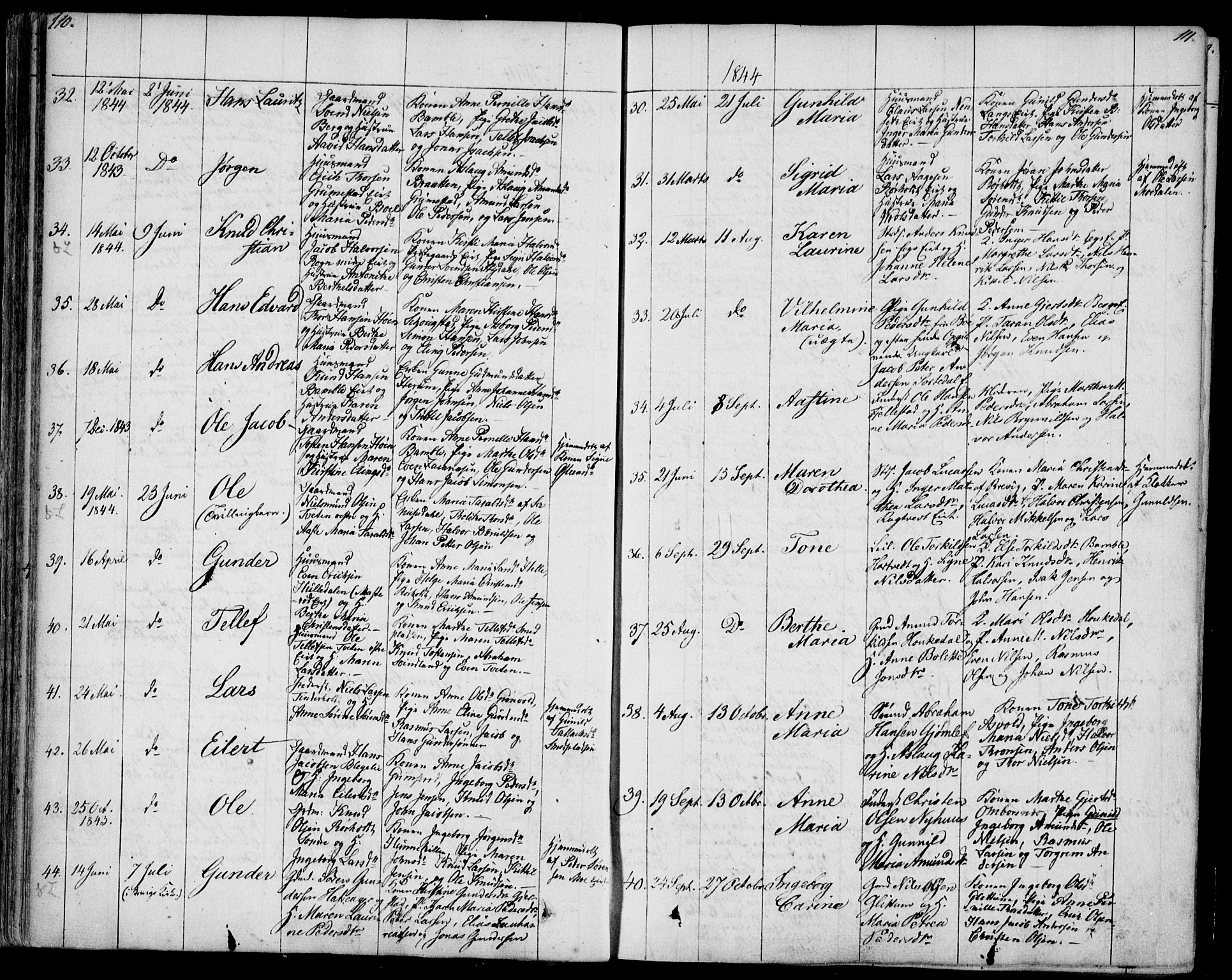 Bamble kirkebøker, AV/SAKO-A-253/F/Fa/L0004: Parish register (official) no. I 4, 1834-1853, p. 110-111