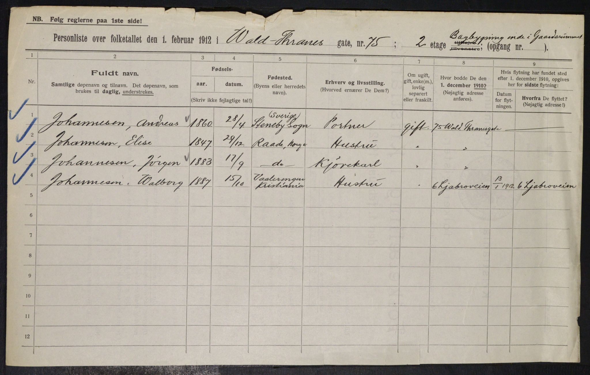 OBA, Municipal Census 1912 for Kristiania, 1912, p. 127303