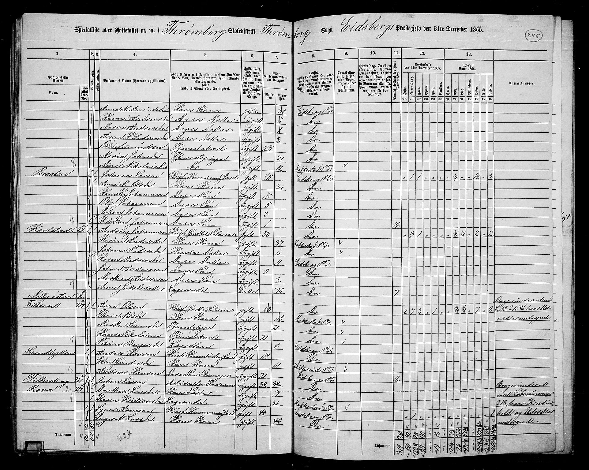 RA, 1865 census for Eidsberg, 1865, p. 222