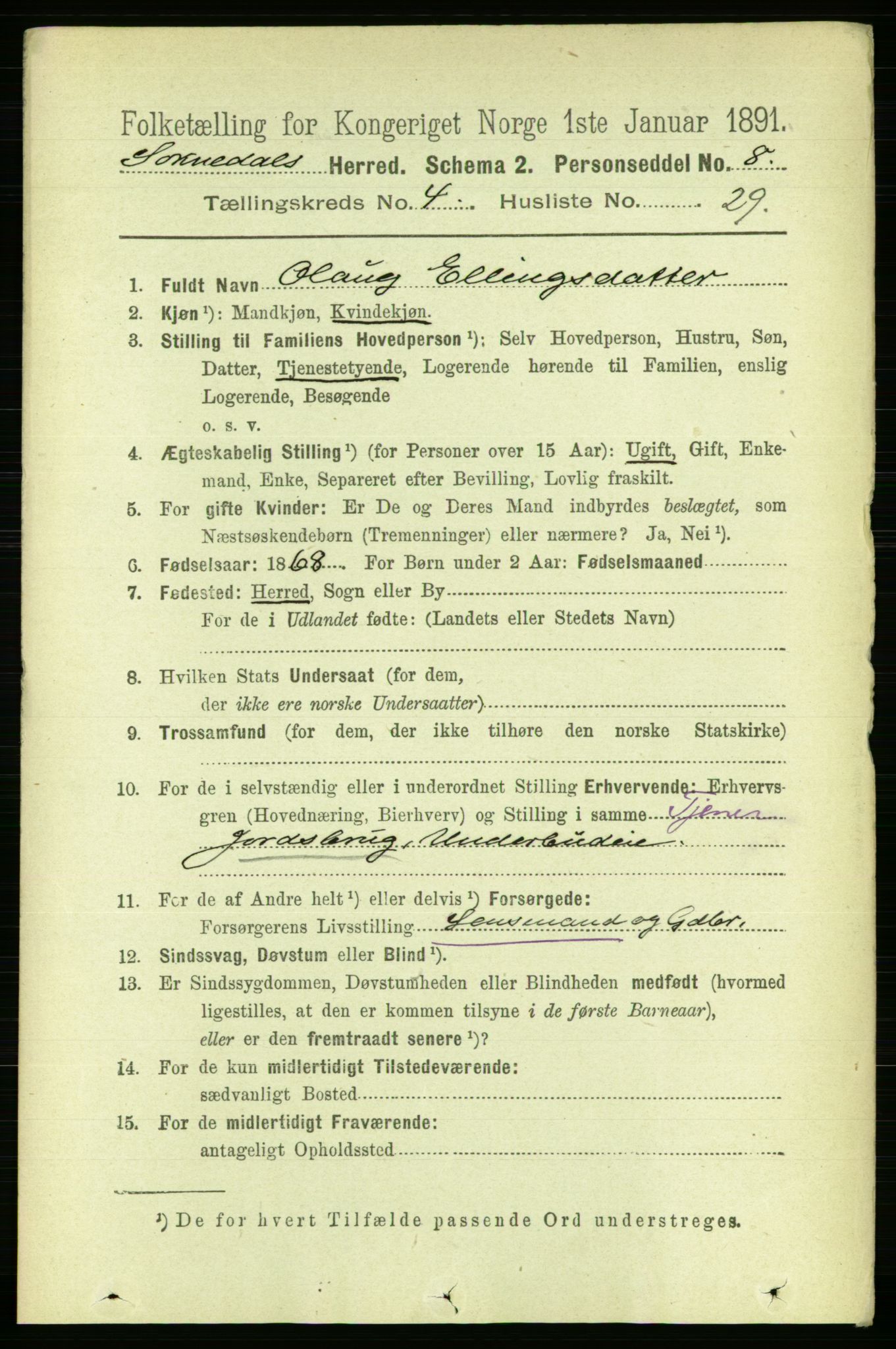 RA, 1891 census for 1649 Soknedal, 1891, p. 1784