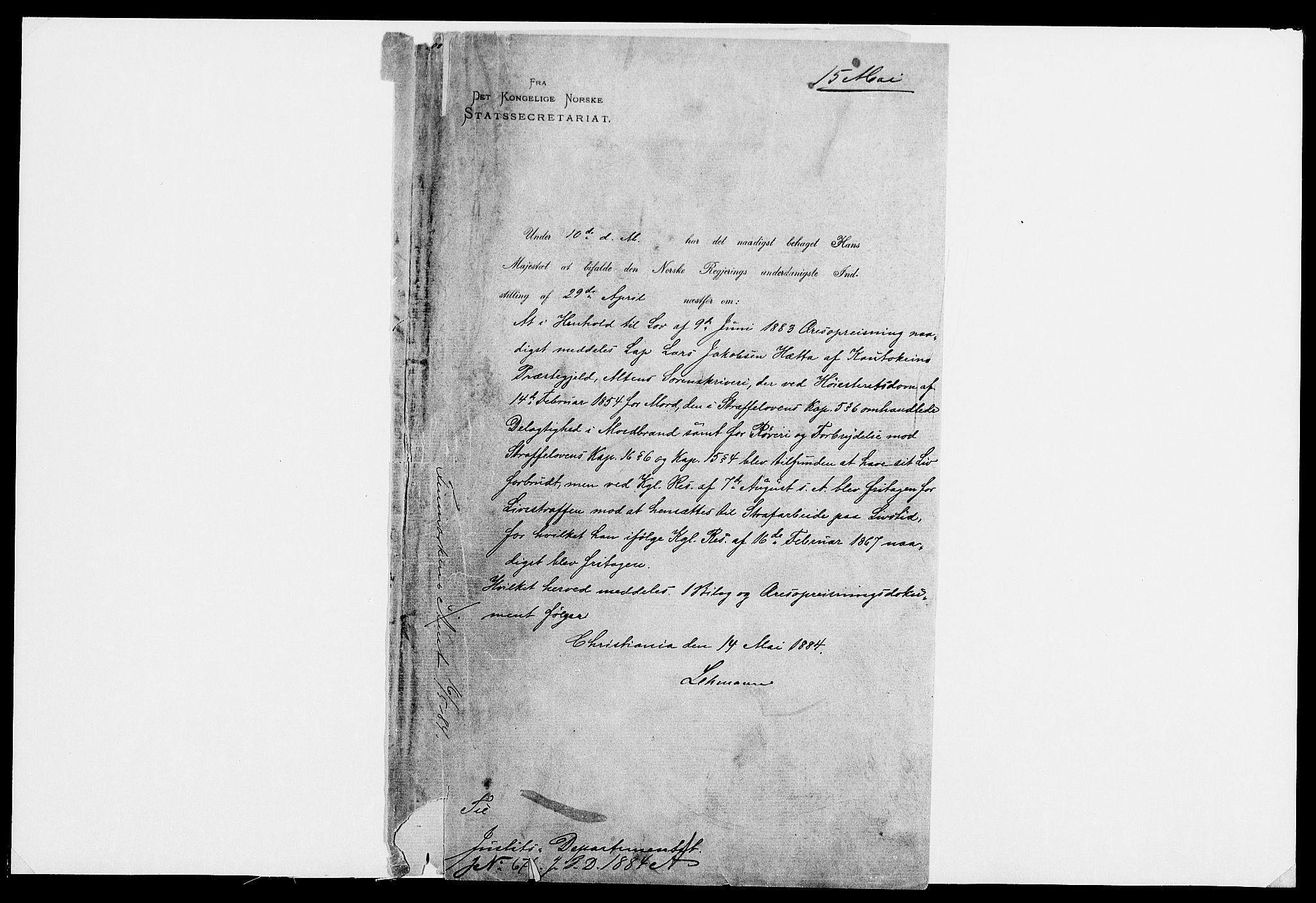 Justisdepartementet, Kriminalkontoret A, RA/S-1037/M/L0021: Urolighetene i Kautokeino nov. 1852, 1851-1884, p. 2