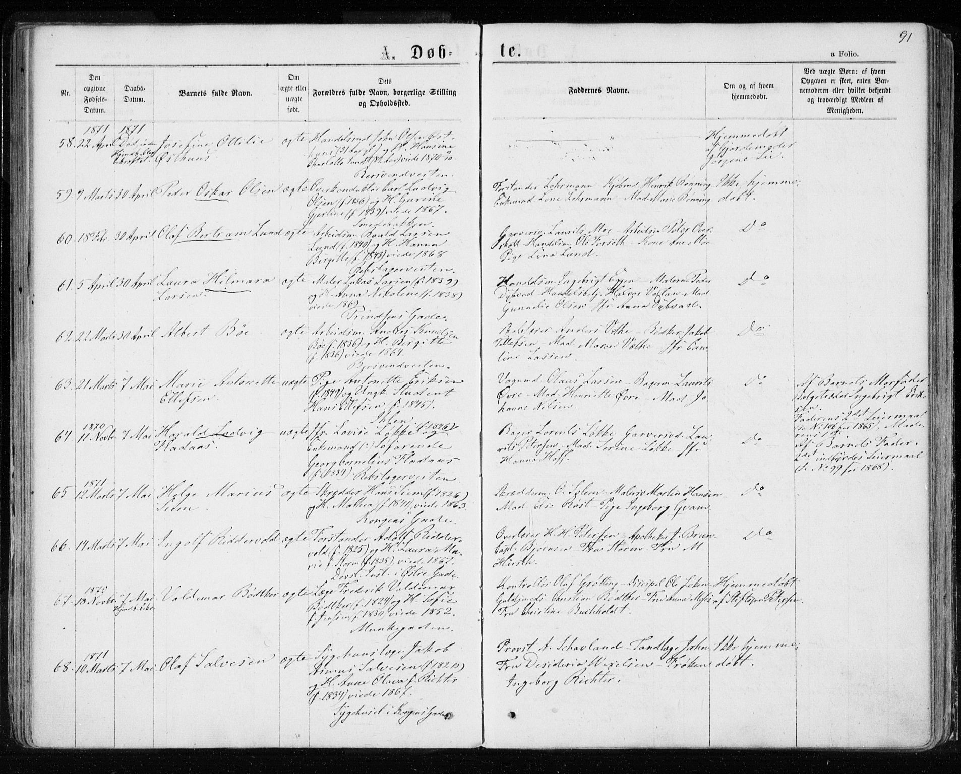 Ministerialprotokoller, klokkerbøker og fødselsregistre - Sør-Trøndelag, SAT/A-1456/601/L0054: Parish register (official) no. 601A22, 1866-1877, p. 91