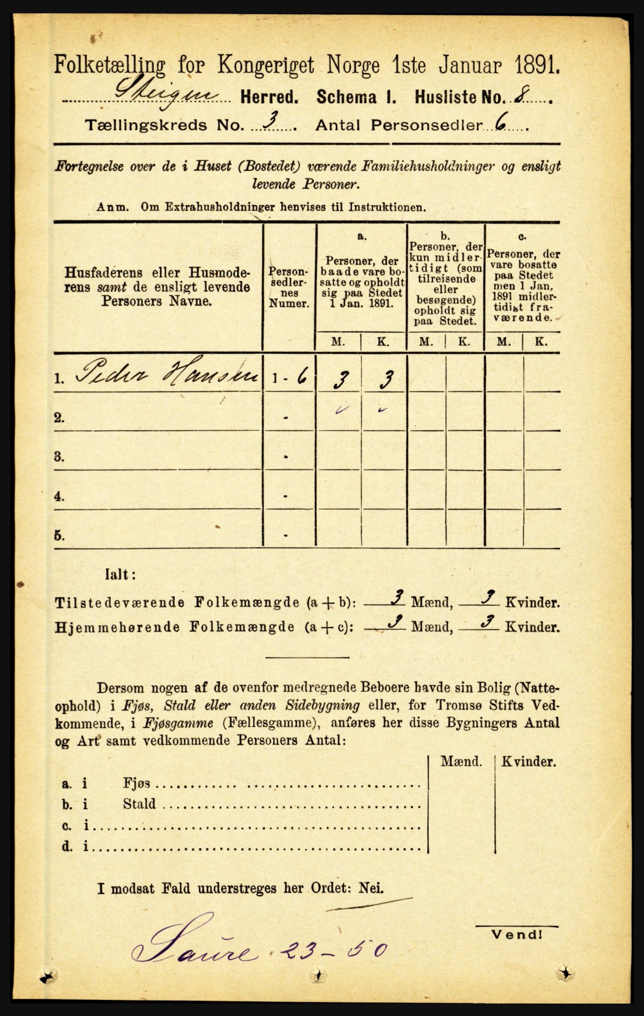 RA, 1891 census for 1848 Steigen, 1891, p. 870