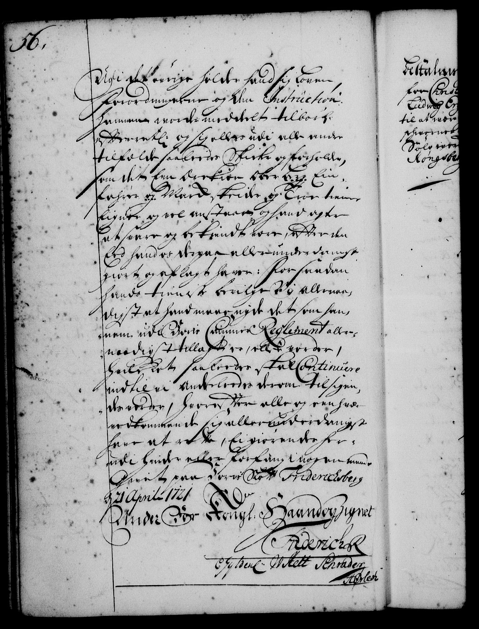 Rentekammeret, Kammerkanselliet, RA/EA-3111/G/Gg/Gge/L0001: Norsk bestallingsprotokoll med register (merket RK 53.25), 1720-1730, p. 56