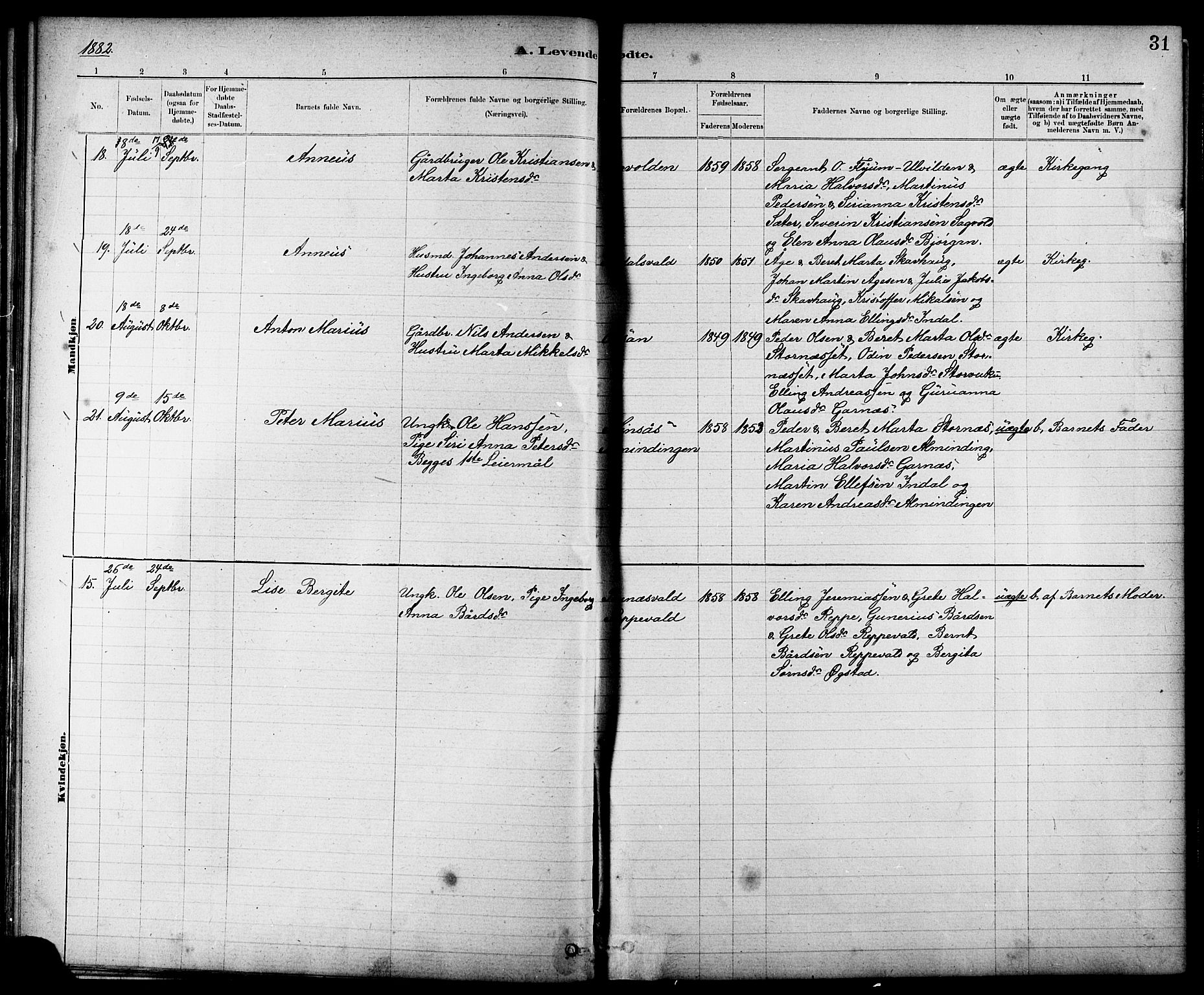 Ministerialprotokoller, klokkerbøker og fødselsregistre - Nord-Trøndelag, AV/SAT-A-1458/724/L0267: Parish register (copy) no. 724C03, 1879-1898, p. 31