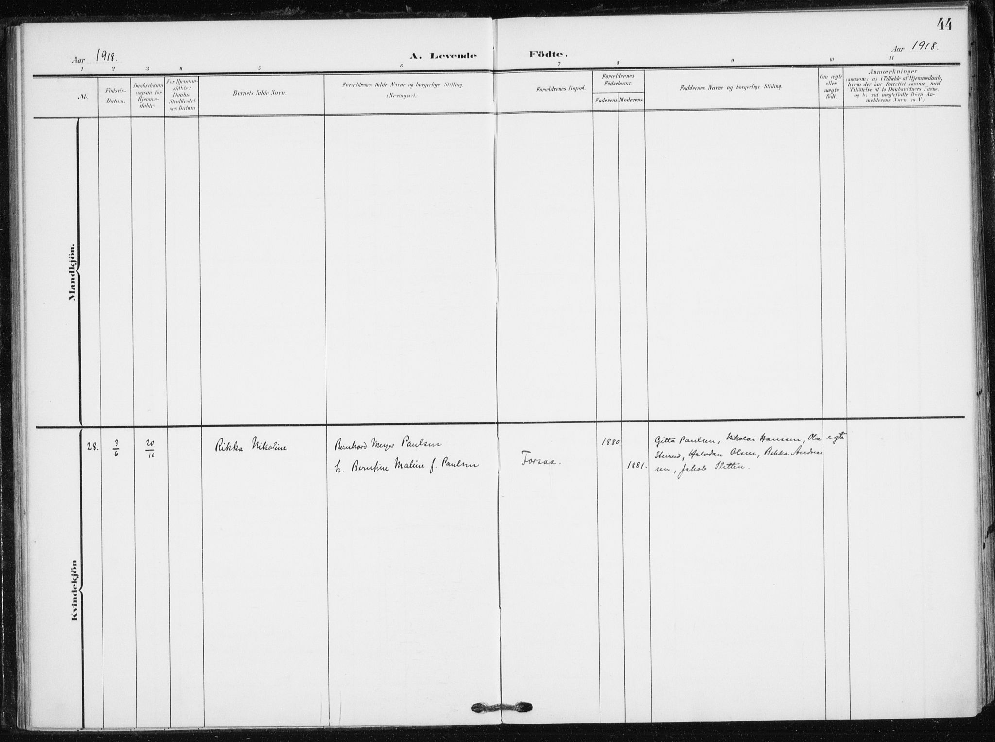 Tranøy sokneprestkontor, AV/SATØ-S-1313/I/Ia/Iaa/L0013kirke: Parish register (official) no. 13, 1905-1922, p. 44