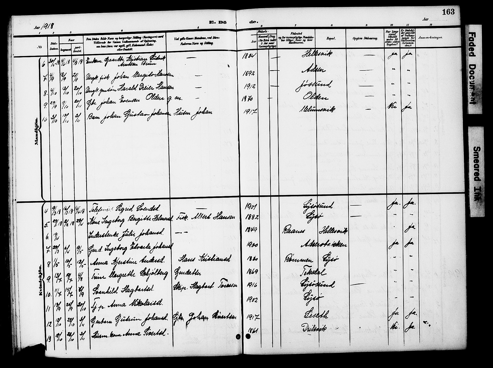 Ministerialprotokoller, klokkerbøker og fødselsregistre - Sør-Trøndelag, SAT/A-1456/654/L0666: Parish register (copy) no. 654C02, 1901-1925, p. 163