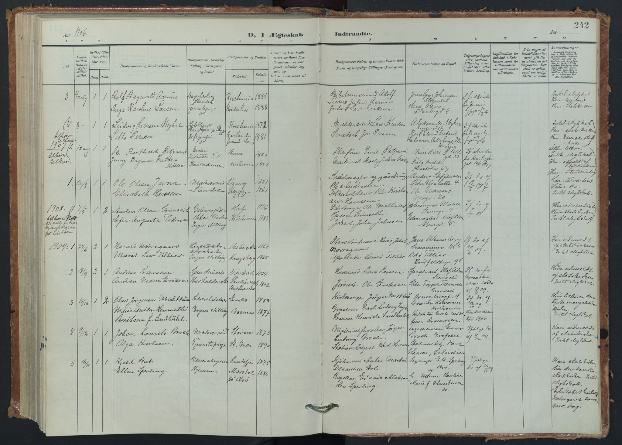 Vestre Aker prestekontor Kirkebøker, AV/SAO-A-10025/F/Fa/L0015: Parish register (official) no. 15, 1904-1929, p. 242