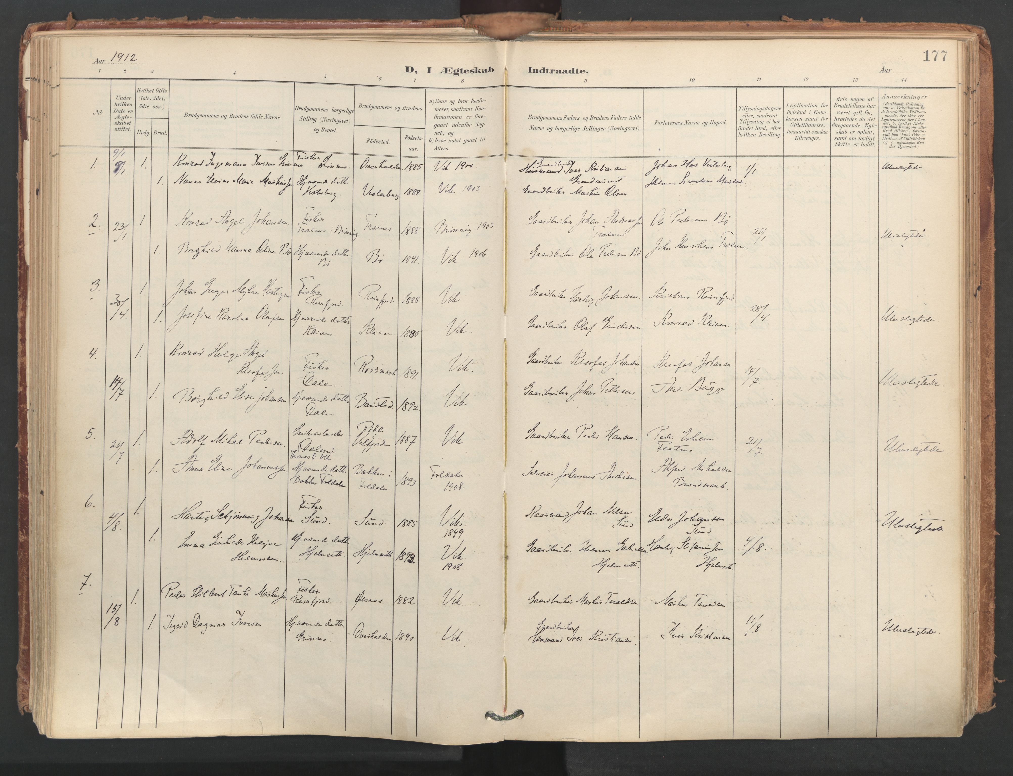 Ministerialprotokoller, klokkerbøker og fødselsregistre - Nordland, SAT/A-1459/812/L0180: Parish register (official) no. 812A09, 1901-1915, p. 177