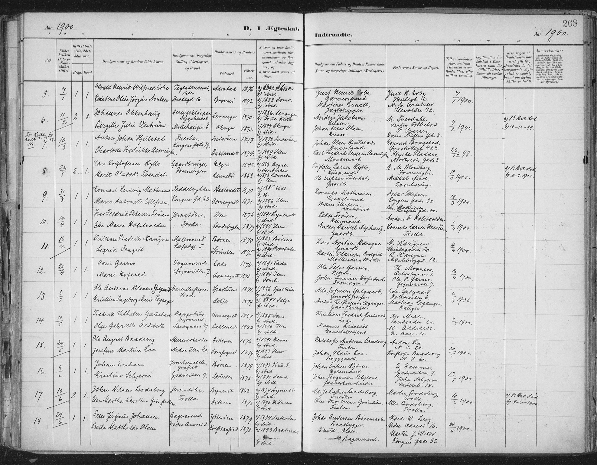 Ministerialprotokoller, klokkerbøker og fødselsregistre - Sør-Trøndelag, SAT/A-1456/603/L0167: Parish register (official) no. 603A06, 1896-1932, p. 268