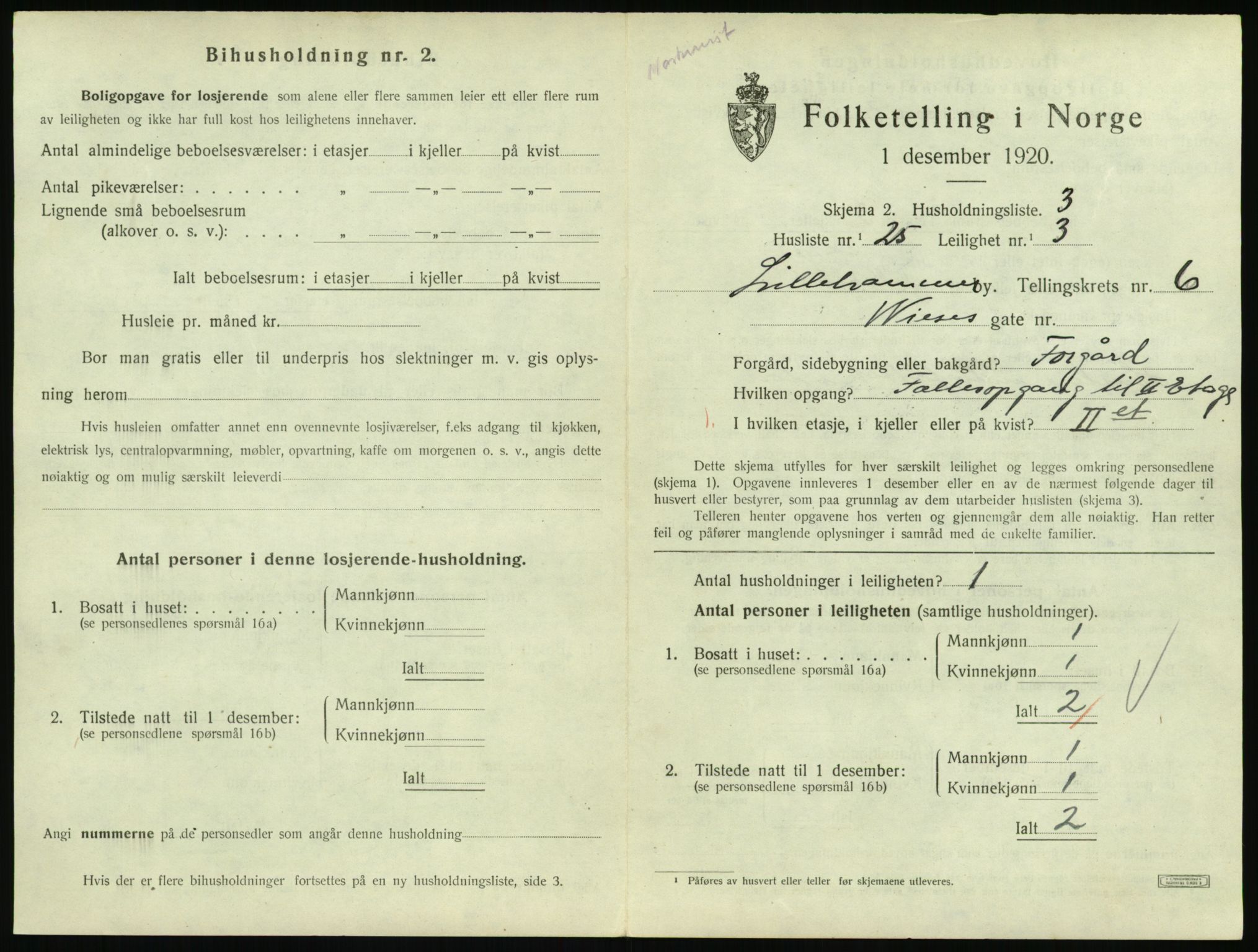 SAH, 1920 census for Lillehammer, 1920, p. 2424