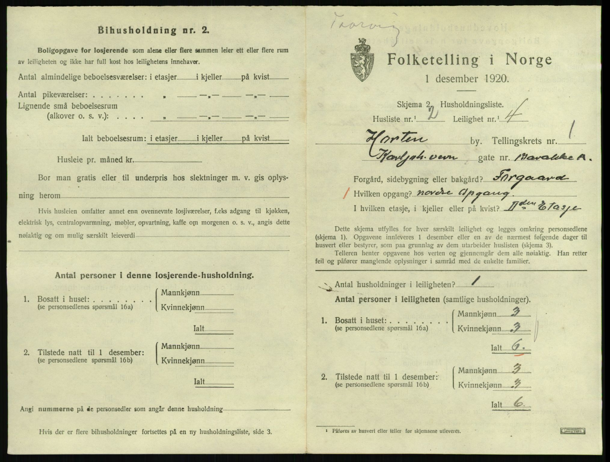 SAKO, 1920 census for Horten, 1920, p. 2825