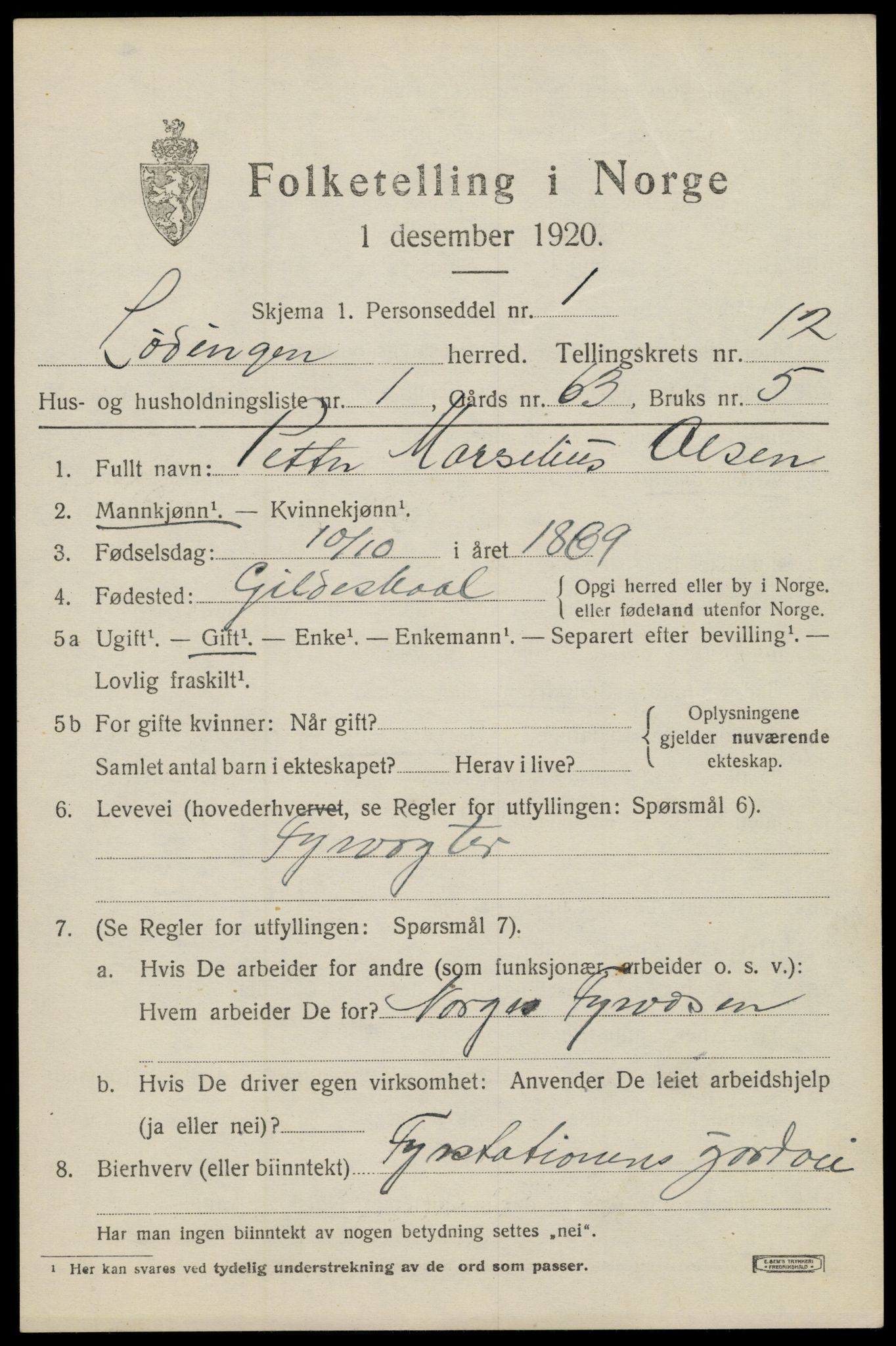 SAT, 1920 census for Lødingen, 1920, p. 6435