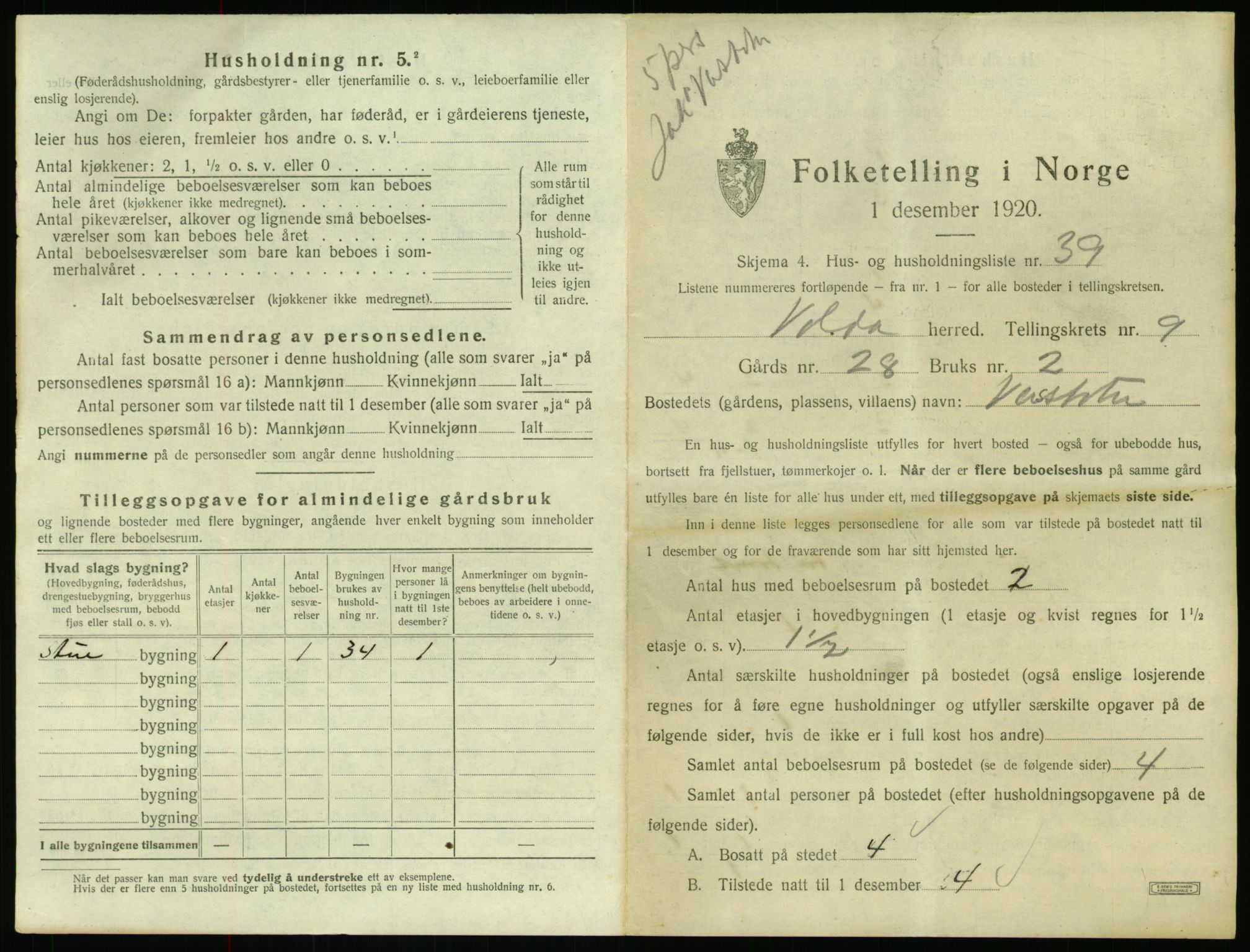 SAT, 1920 census for Volda, 1920, p. 846