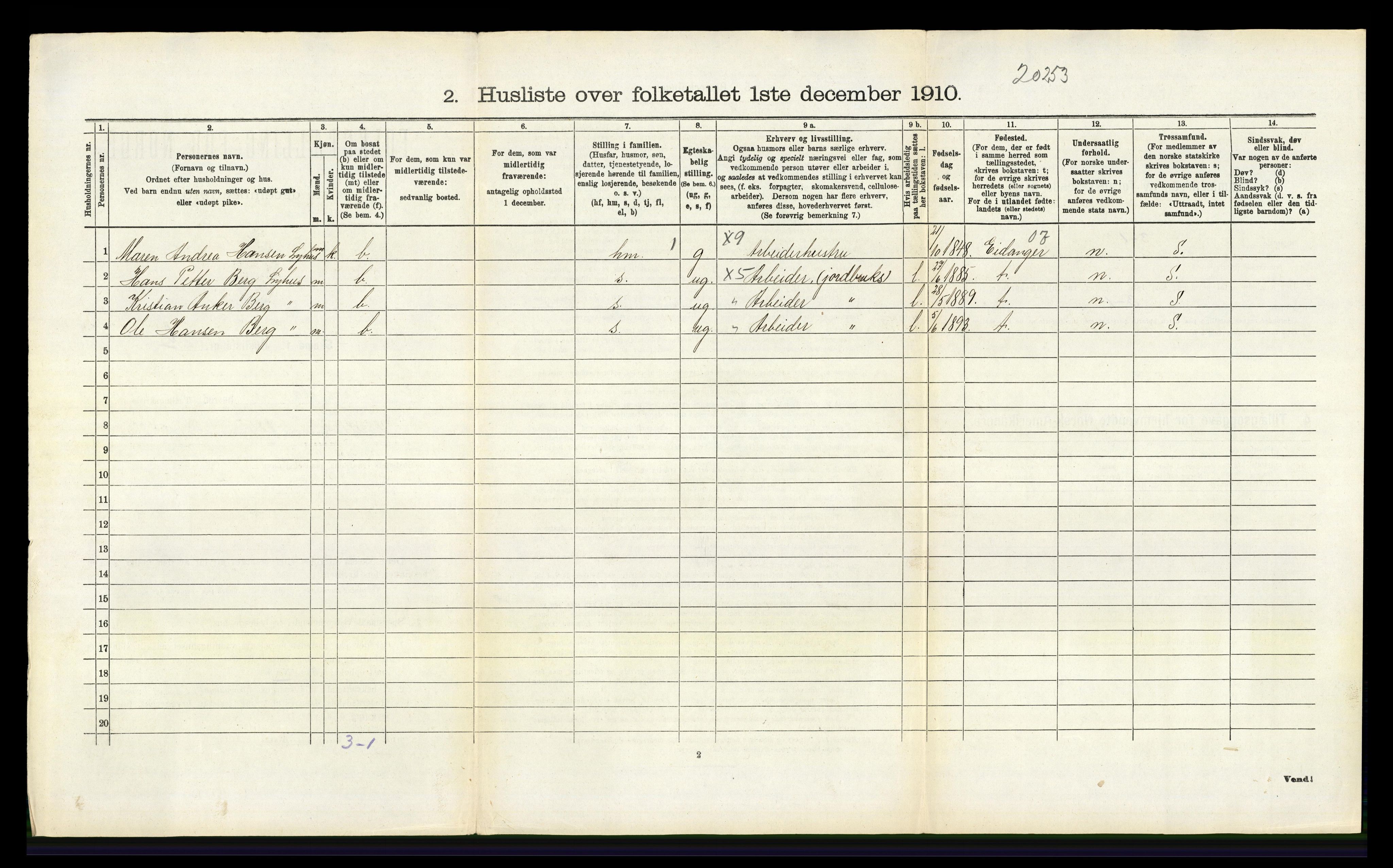 RA, 1910 census for Brunlanes, 1910, p. 390