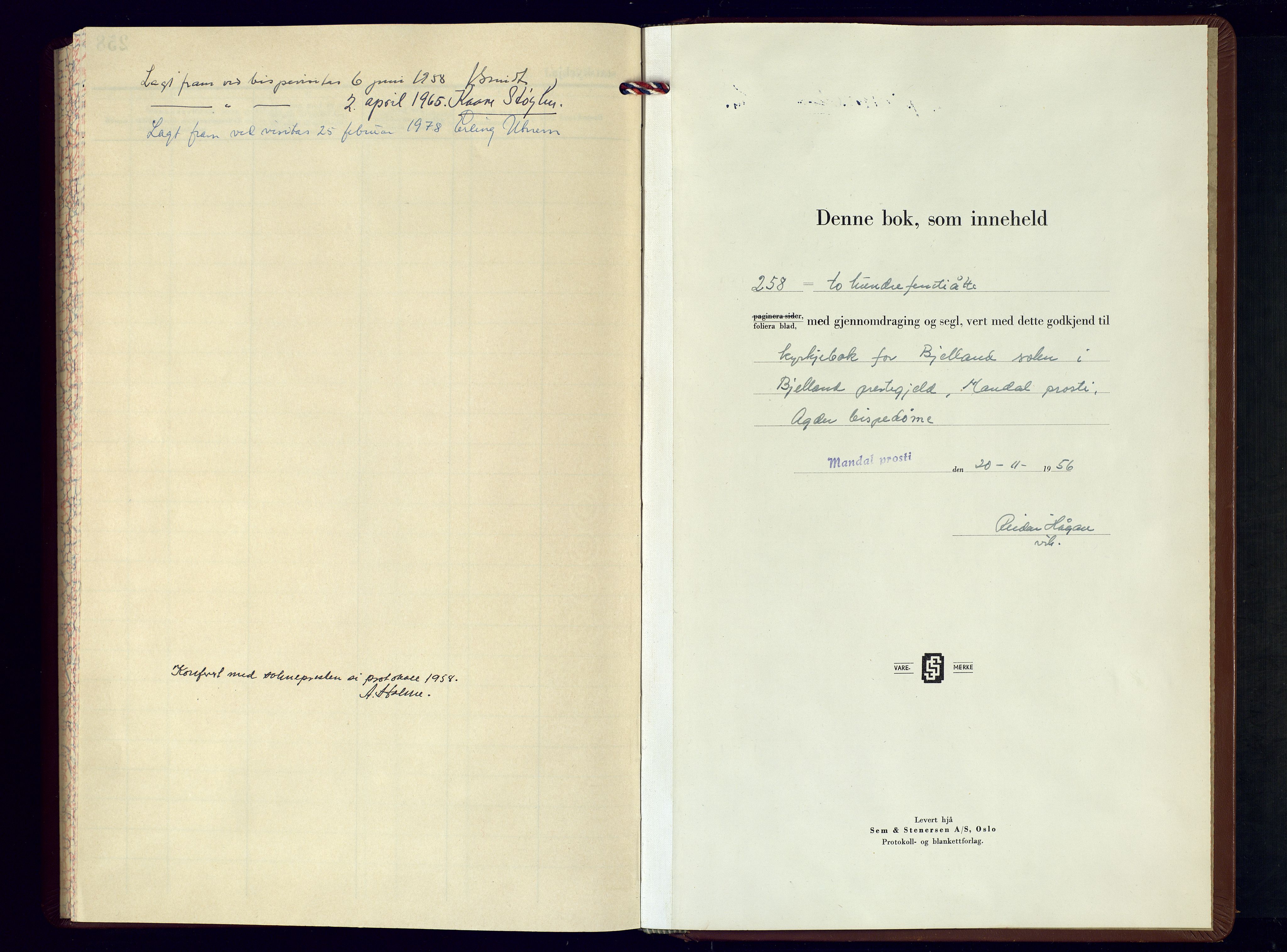 Bjelland sokneprestkontor, SAK/1111-0005/F/Fb/Fba/L0007: Parish register (copy) no. B-7, 1956-1977