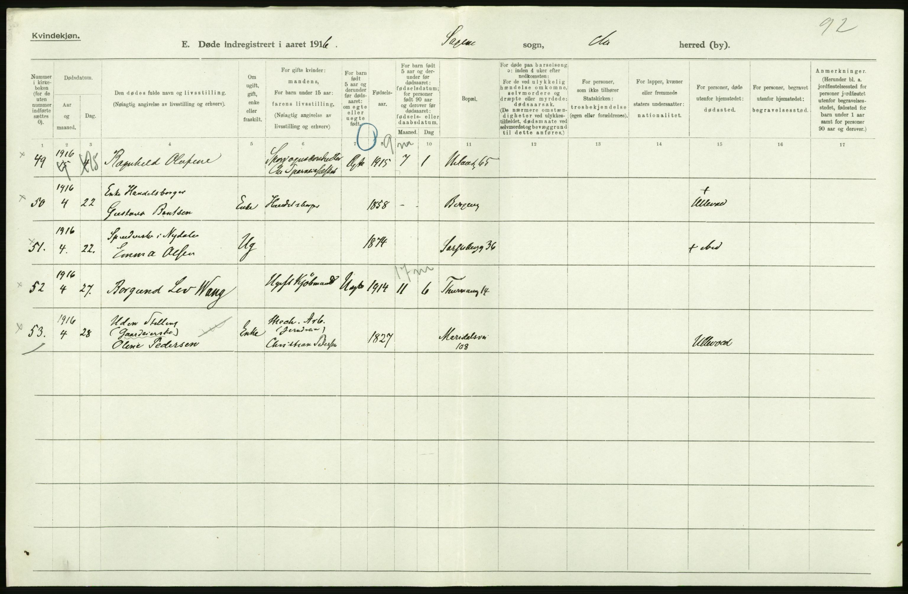 Statistisk sentralbyrå, Sosiodemografiske emner, Befolkning, AV/RA-S-2228/D/Df/Dfb/Dfbf/L0010: Kristiania: Døde, dødfødte., 1916, p. 192