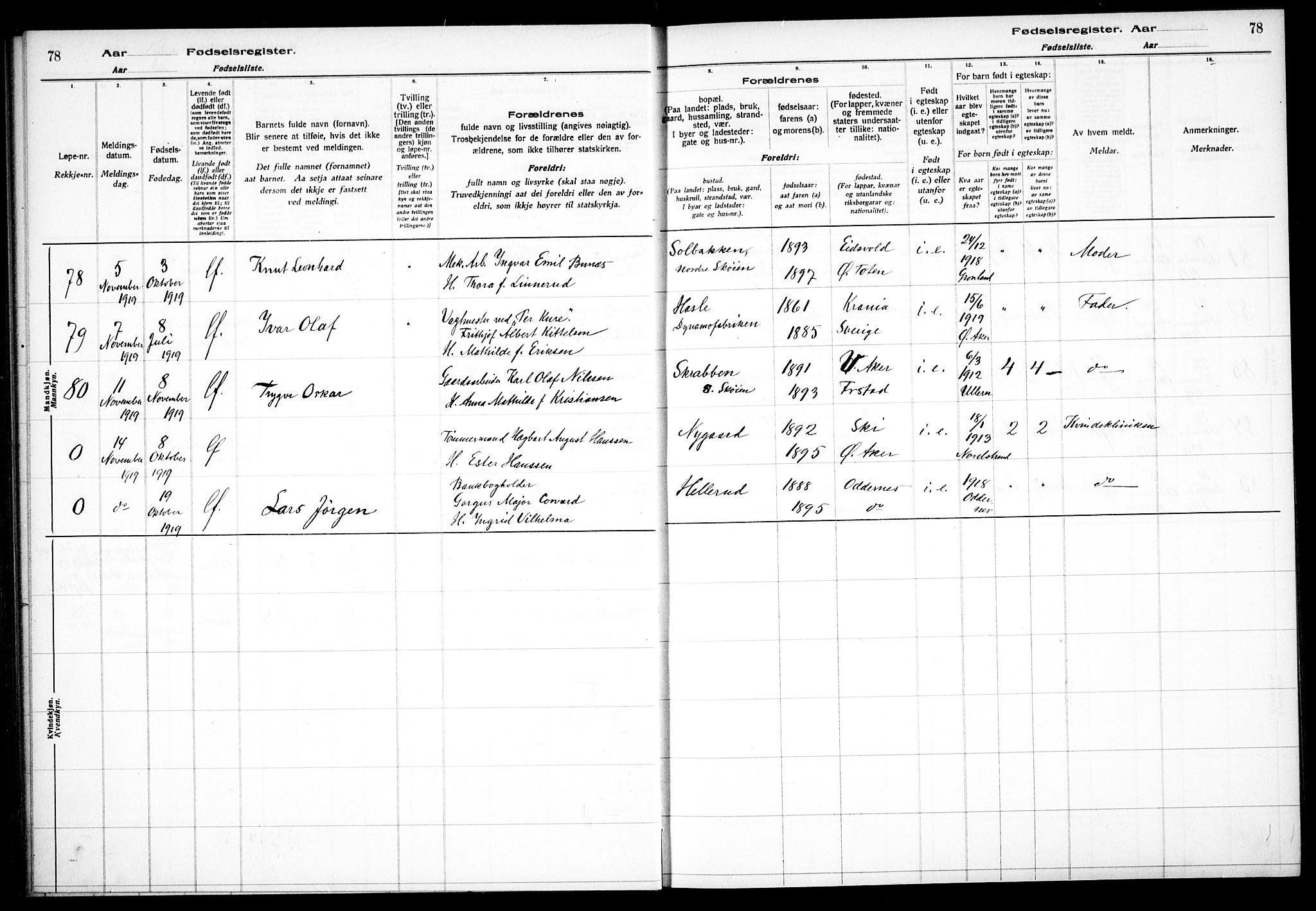 Østre Aker prestekontor Kirkebøker, AV/SAO-A-10840/J/Ja/L0001: Birth register no. I 1, 1916-1923, p. 78