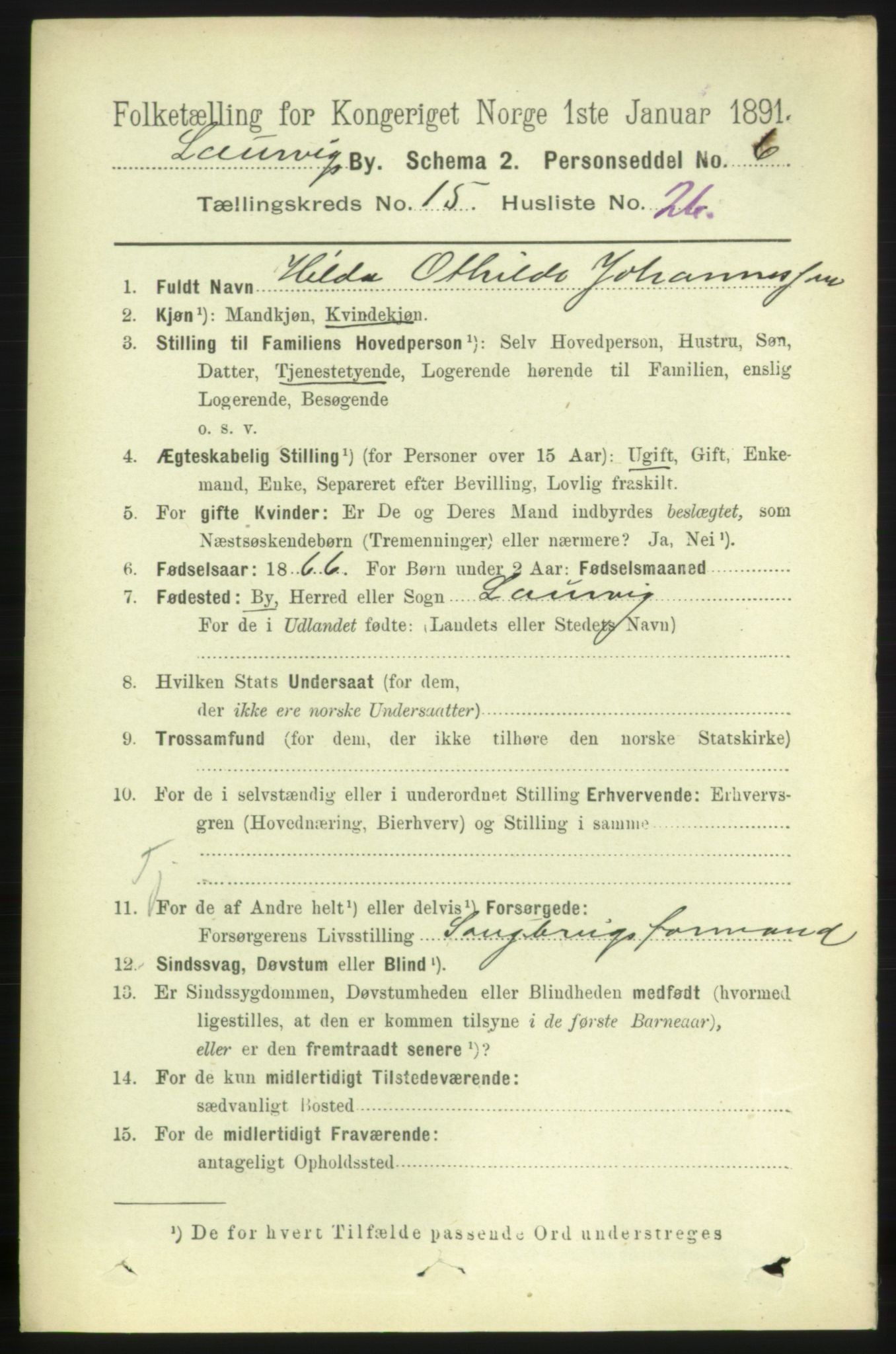 RA, 1891 census for 0707 Larvik, 1891, p. 11615