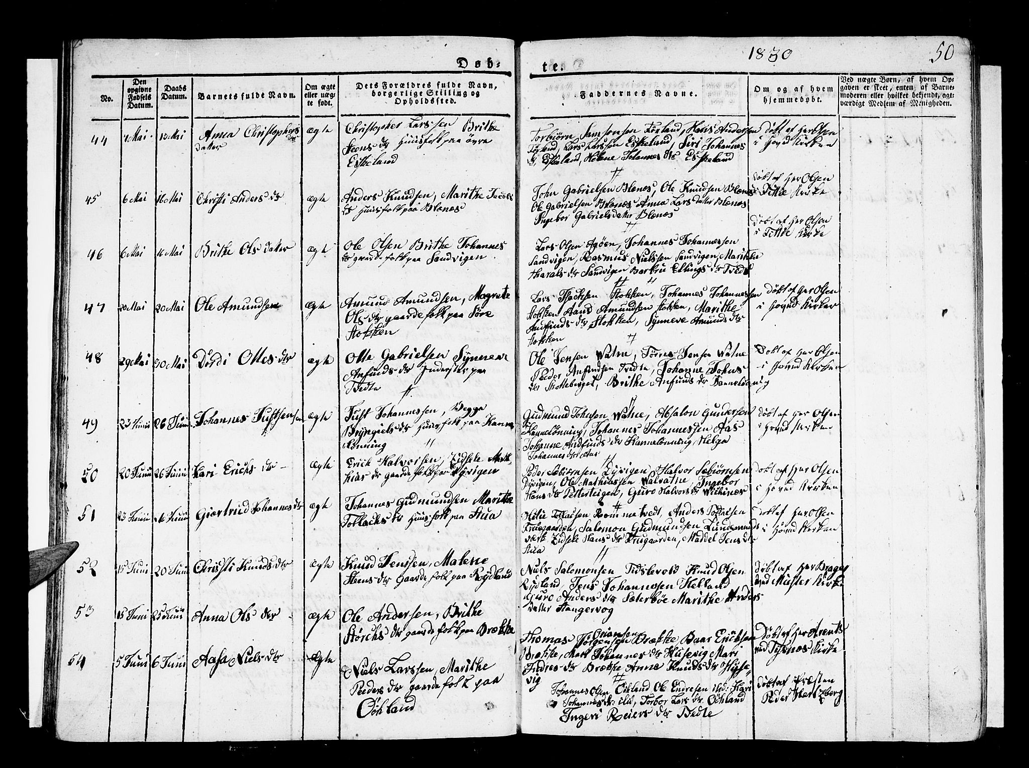 Stord sokneprestembete, SAB/A-78201/H/Haa: Parish register (official) no. A 6, 1826-1840, p. 50