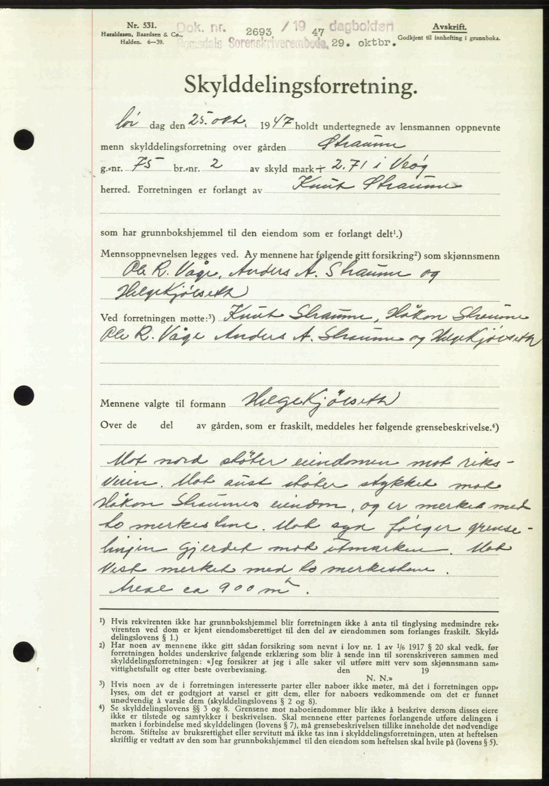 Romsdal sorenskriveri, SAT/A-4149/1/2/2C: Mortgage book no. A24, 1947-1947, Diary no: : 2693/1947