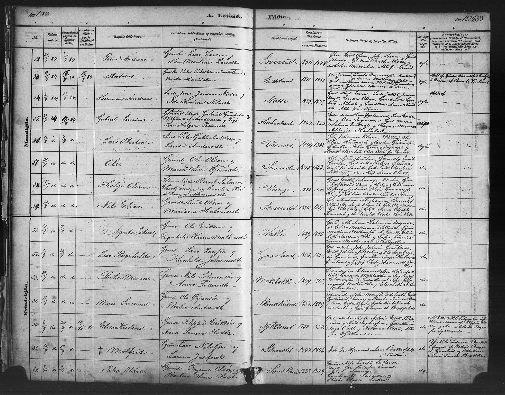 Finnås sokneprestembete, AV/SAB-A-99925/H/Ha/Haa/Haac/L0001: Parish register (official) no. C 1, 1881-1894, p. 30