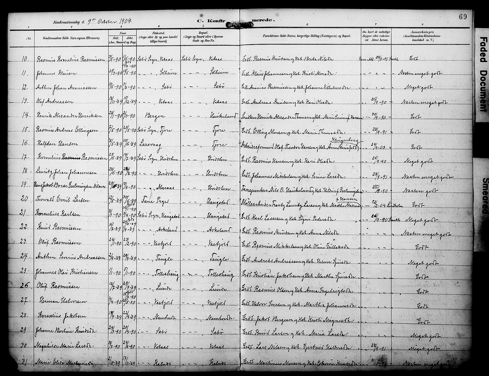 Manger sokneprestembete, AV/SAB-A-76801/H/Haa: Parish register (official) no. D 2, 1894-1908, p. 69