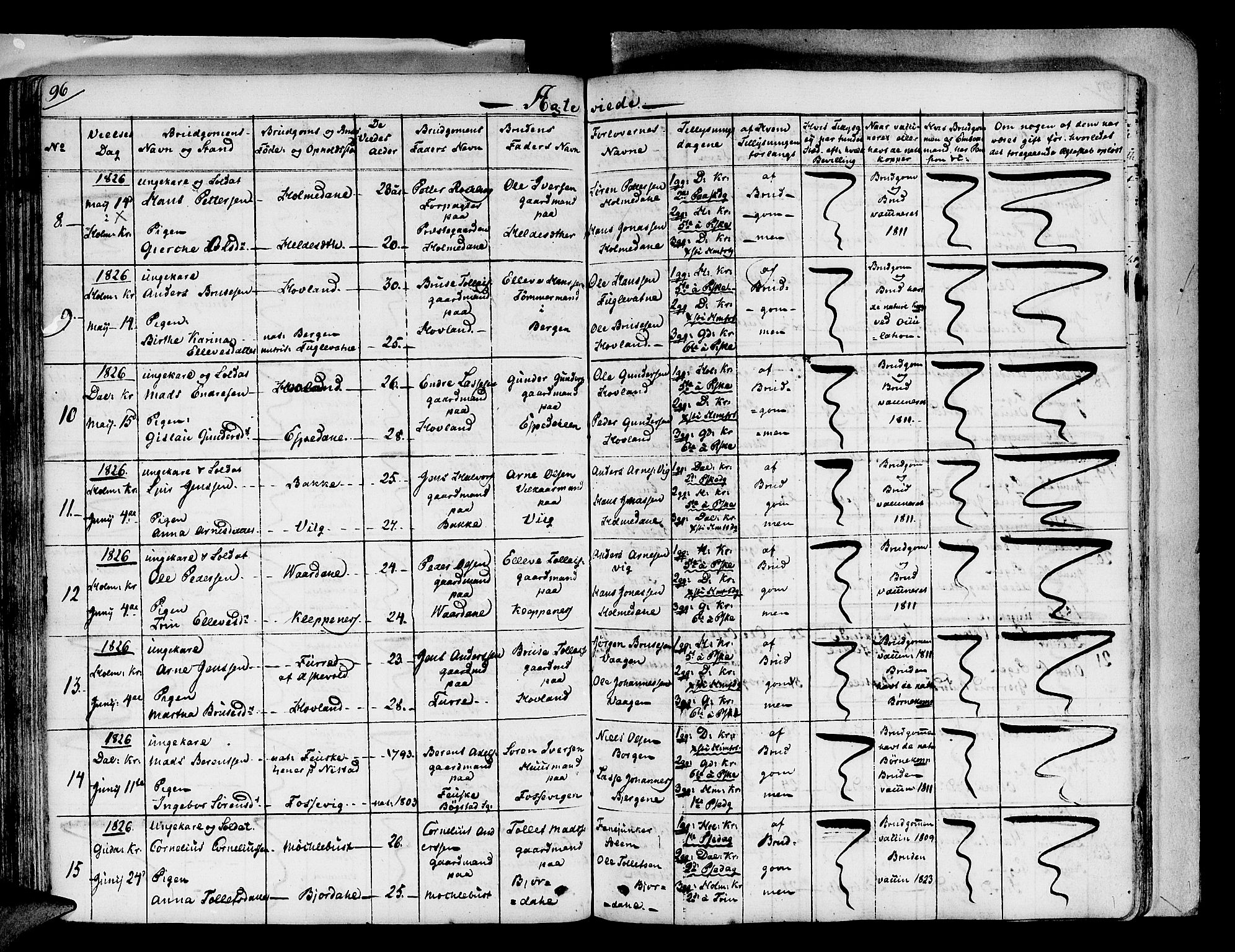 Fjaler sokneprestembete, AV/SAB-A-79801/H/Haa/Haaa/L0005: Parish register (official) no. A 5, 1821-1835, p. 96