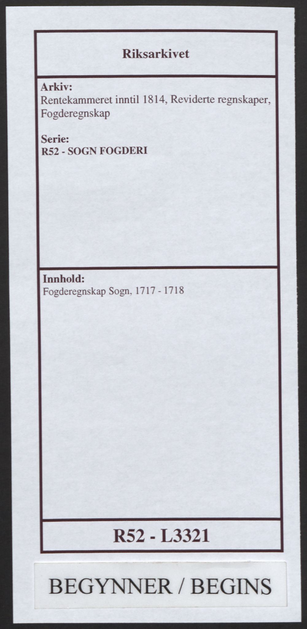 Rentekammeret inntil 1814, Reviderte regnskaper, Fogderegnskap, AV/RA-EA-4092/R52/L3321: Fogderegnskap Sogn, 1717-1718, p. 1