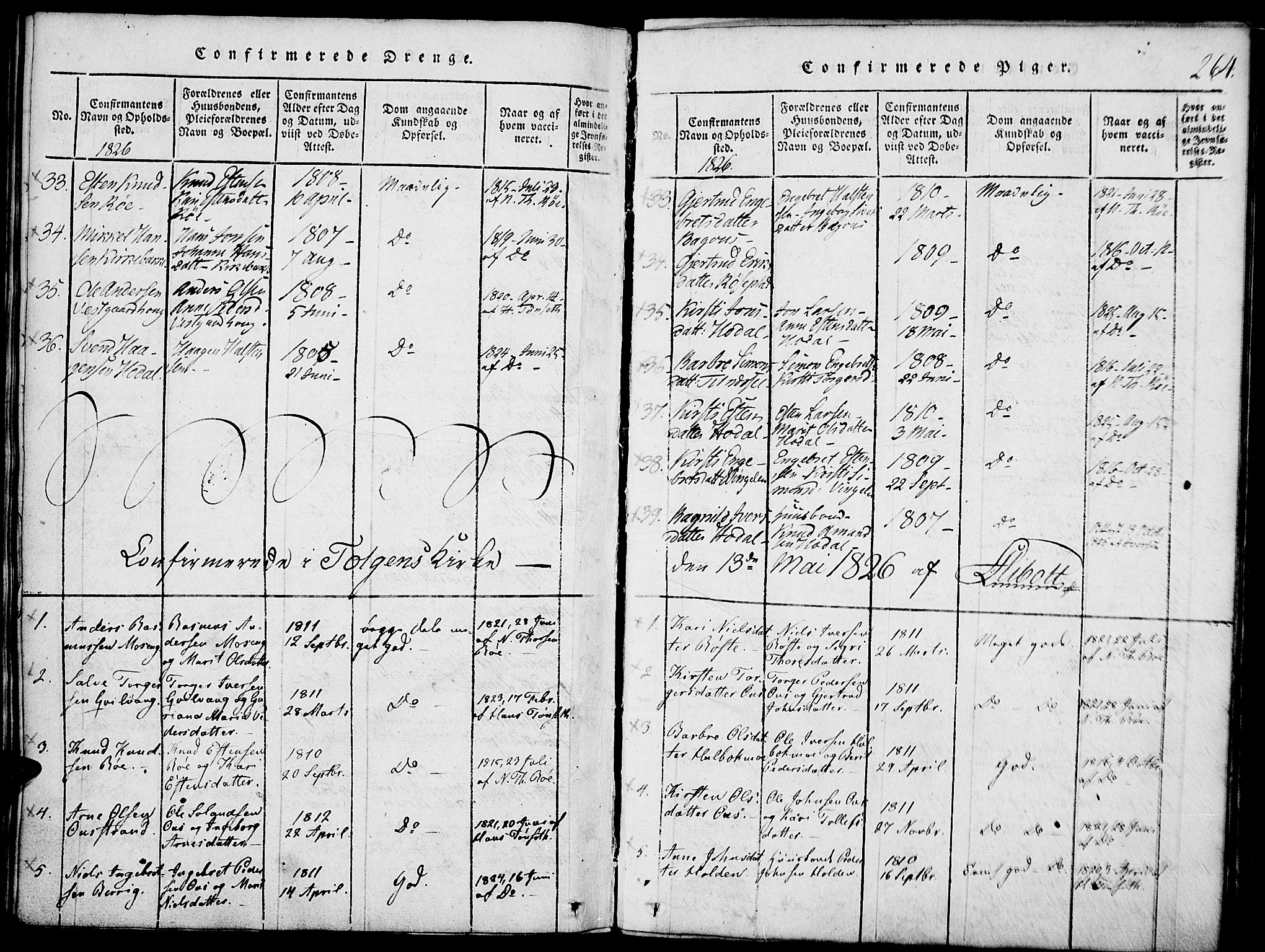 Tolga prestekontor, SAH/PREST-062/K/L0004: Parish register (official) no. 4, 1815-1836, p. 264