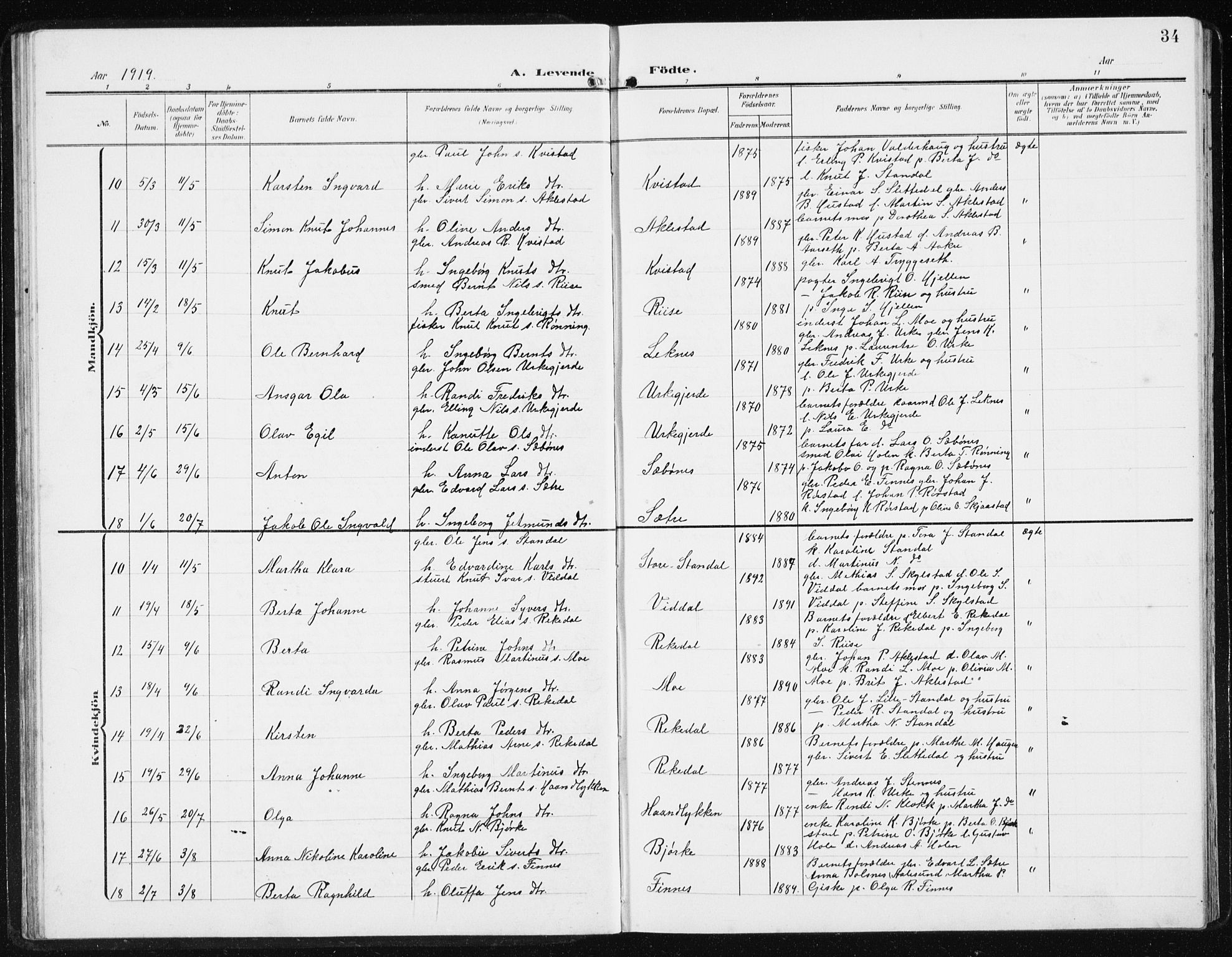 Ministerialprotokoller, klokkerbøker og fødselsregistre - Møre og Romsdal, SAT/A-1454/515/L0216: Parish register (copy) no. 515C03, 1906-1941, p. 34