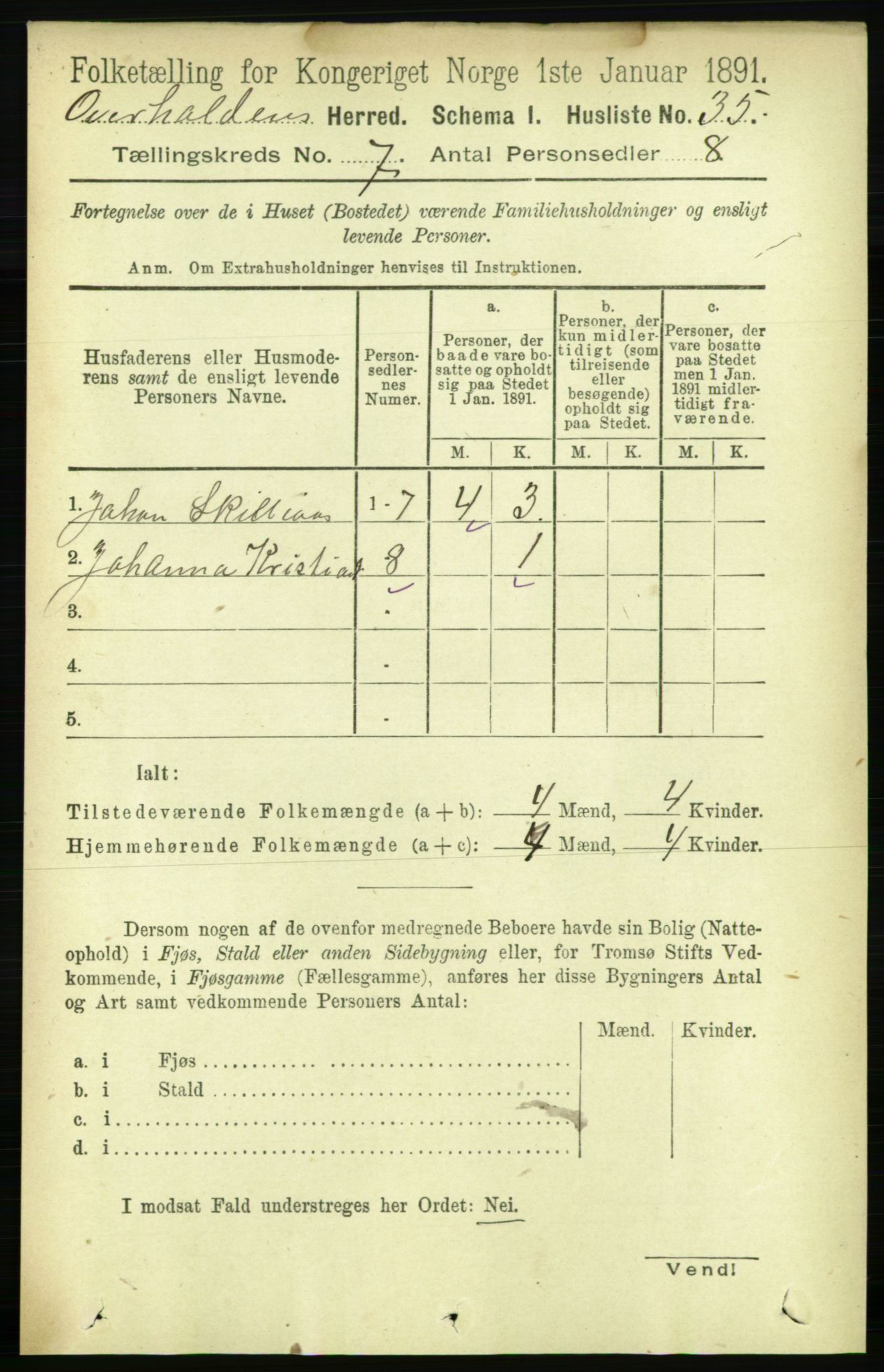 RA, 1891 census for 1744 Overhalla, 1891, p. 2623