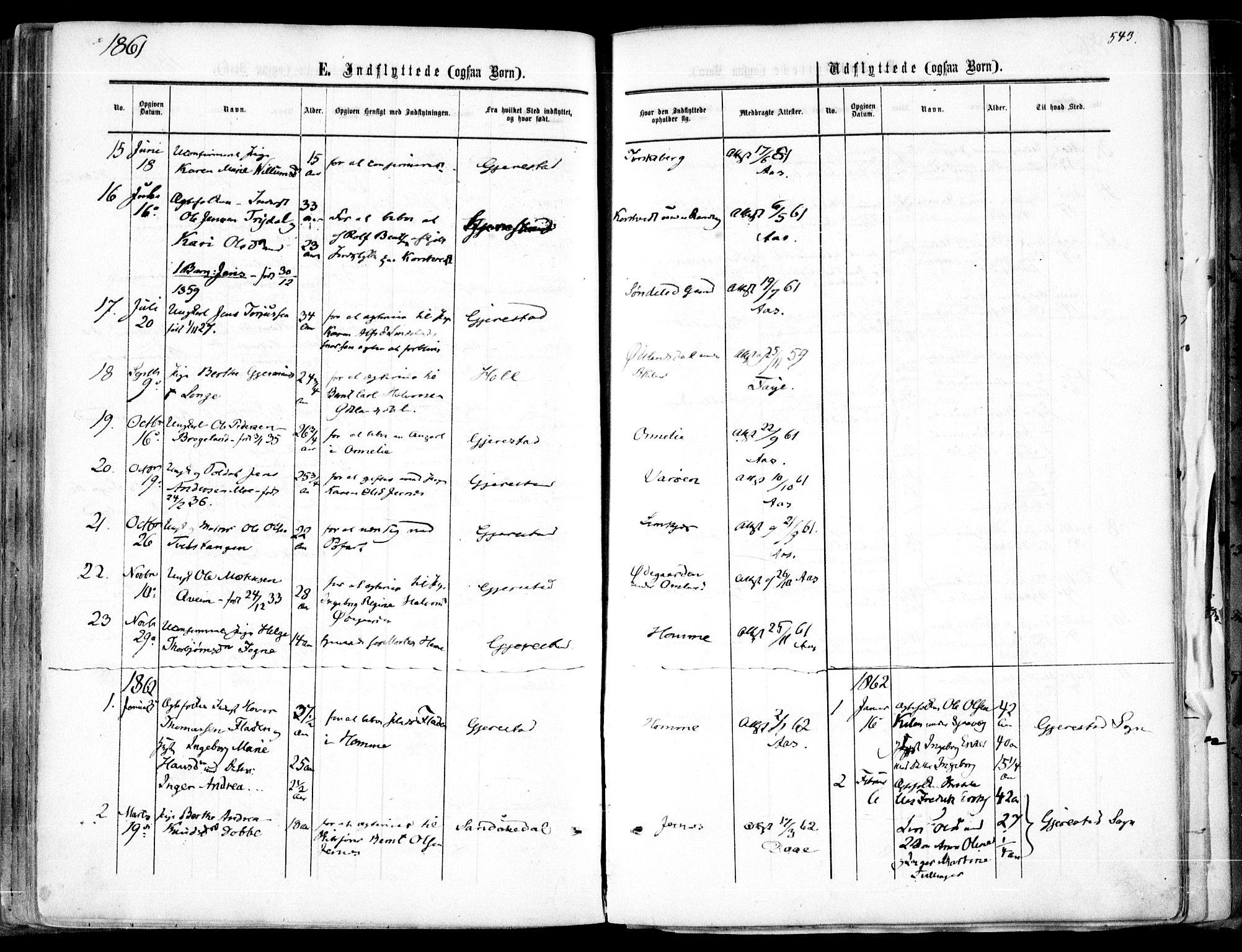 Søndeled sokneprestkontor, SAK/1111-0038/F/Fa/L0003: Parish register (official) no. A 3, 1861-1879, p. 543