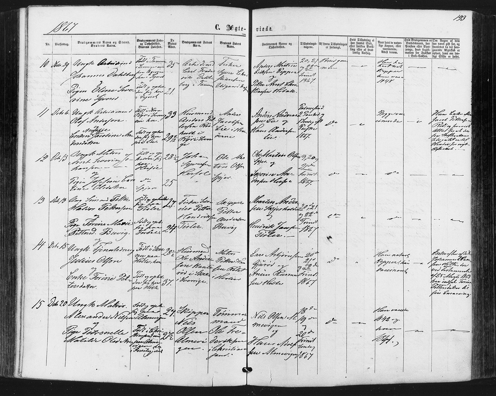 Hvaler prestekontor Kirkebøker, SAO/A-2001/F/Fa/L0007: Parish register (official) no. I 7, 1864-1878, p. 193